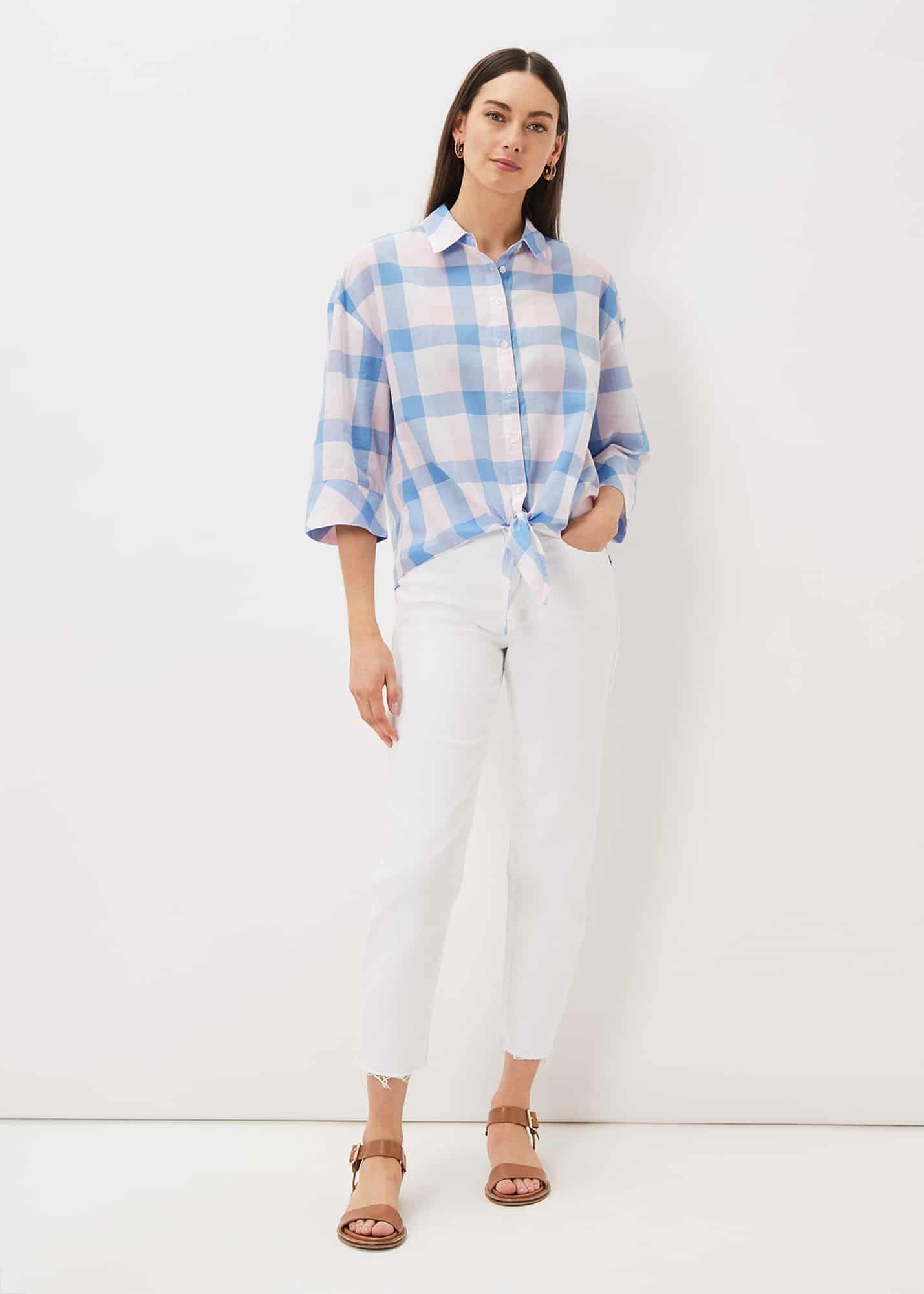 Della Gingham Tie Front Blouse