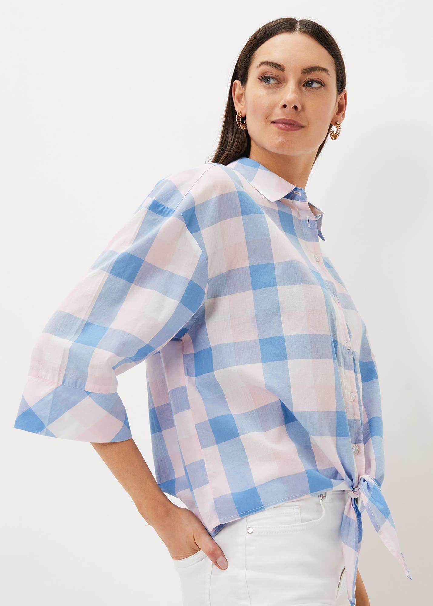 Della Gingham Tie Front Blouse