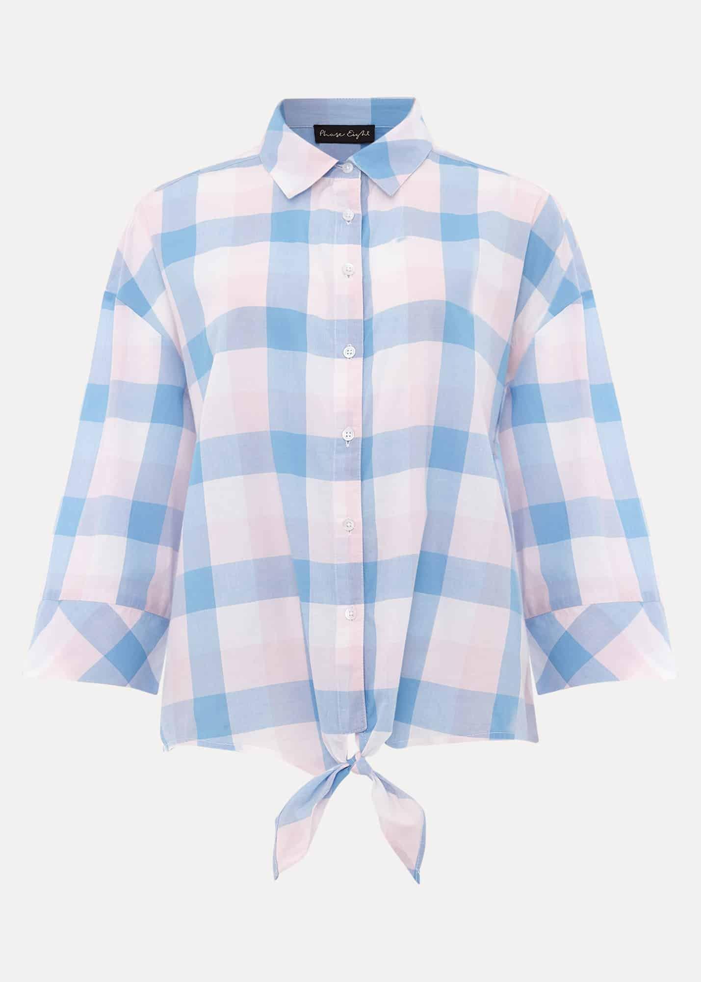 Della Gingham Tie Front Blouse