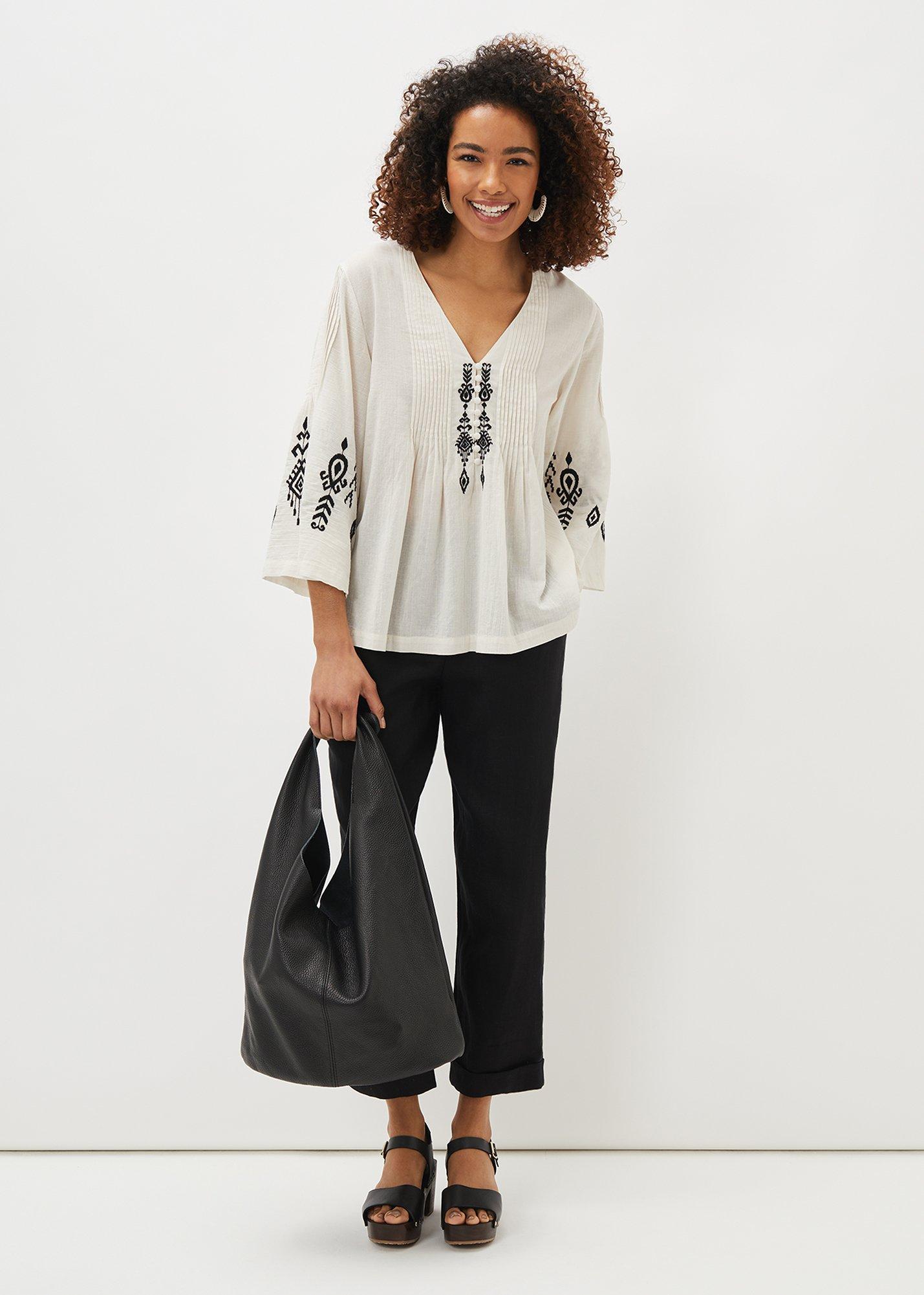 Elenora Embroidered Pintuck Blouse