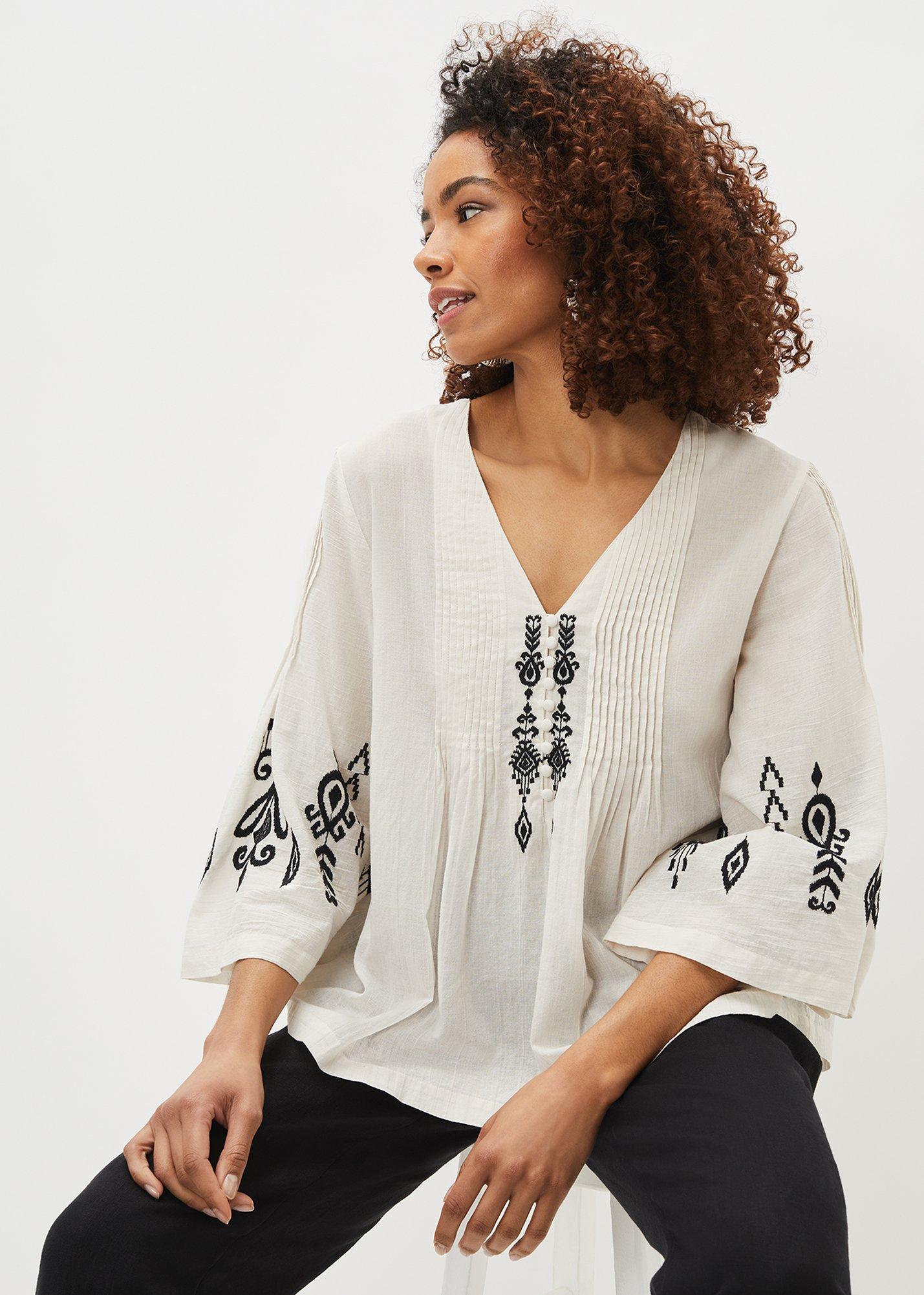 Elenora Embroidered Pintuck Blouse