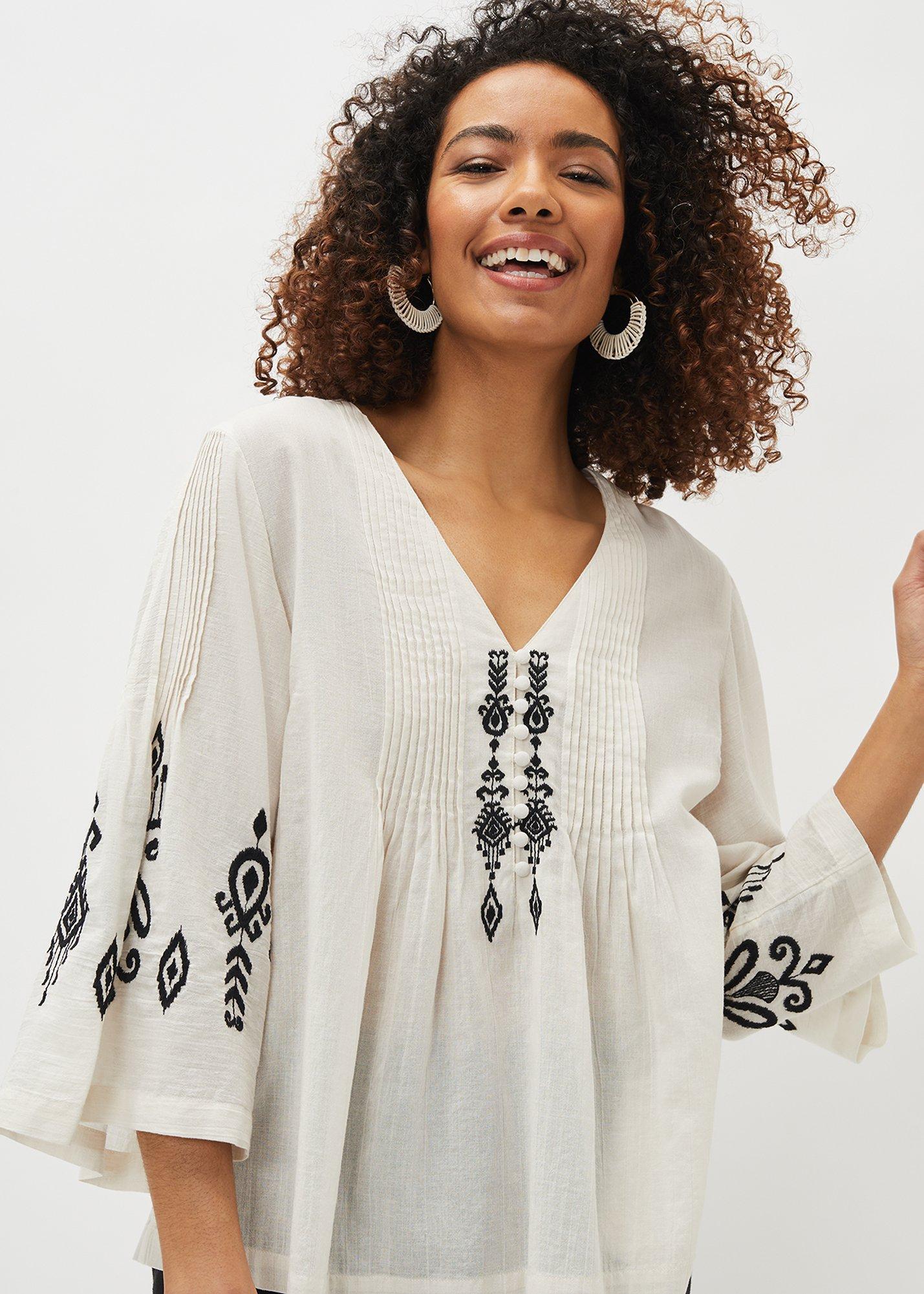 Elenora Embroidered Pintuck Blouse