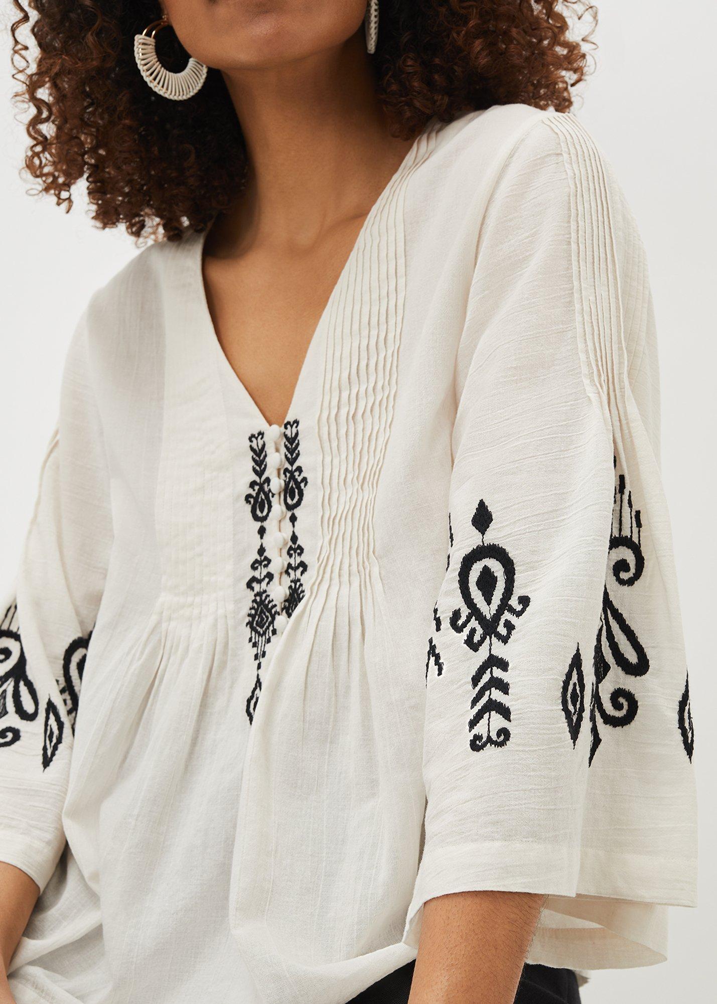 Elenora Embroidered Pintuck Blouse