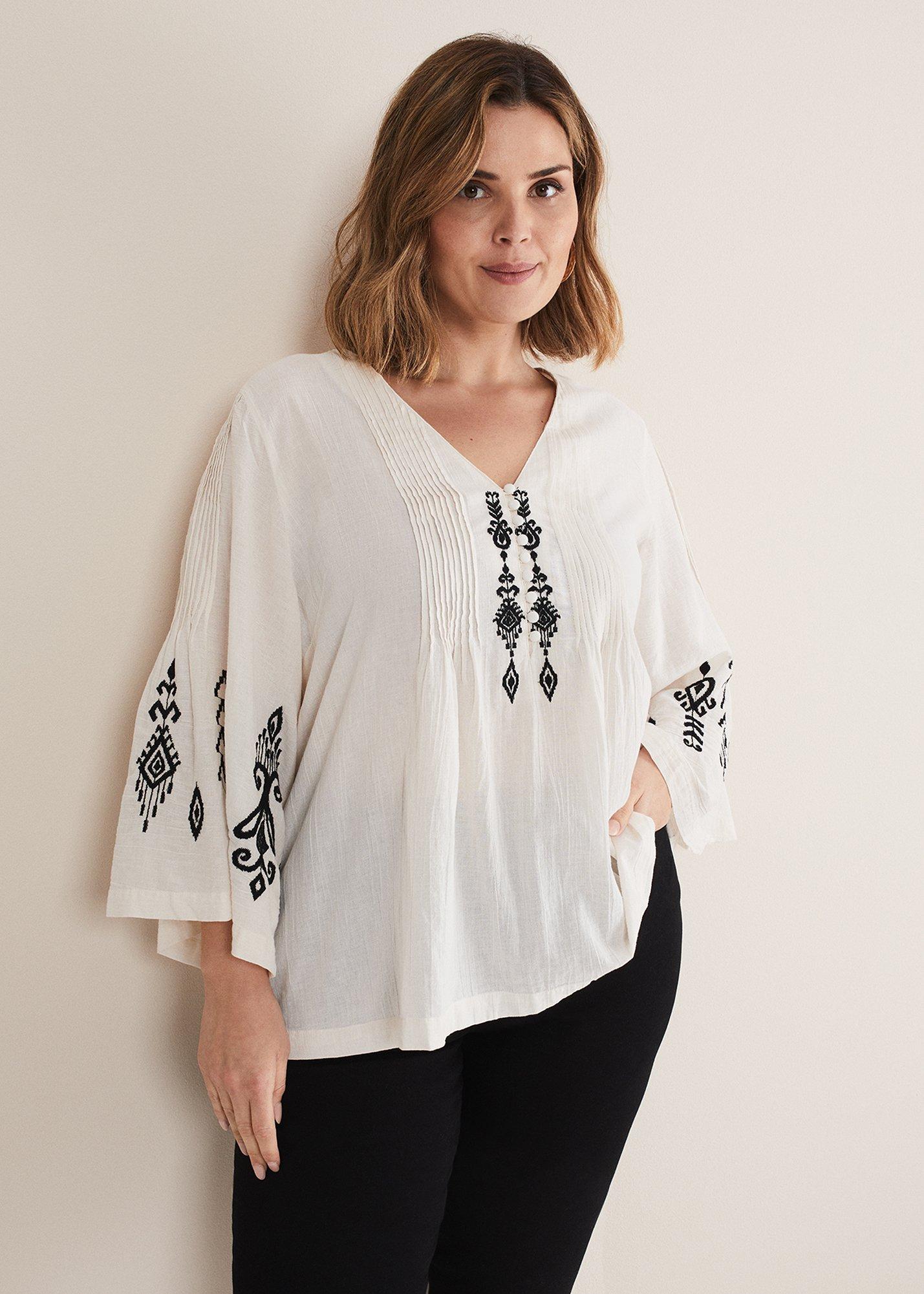 Elenora Embroidered Pintuck Blouse