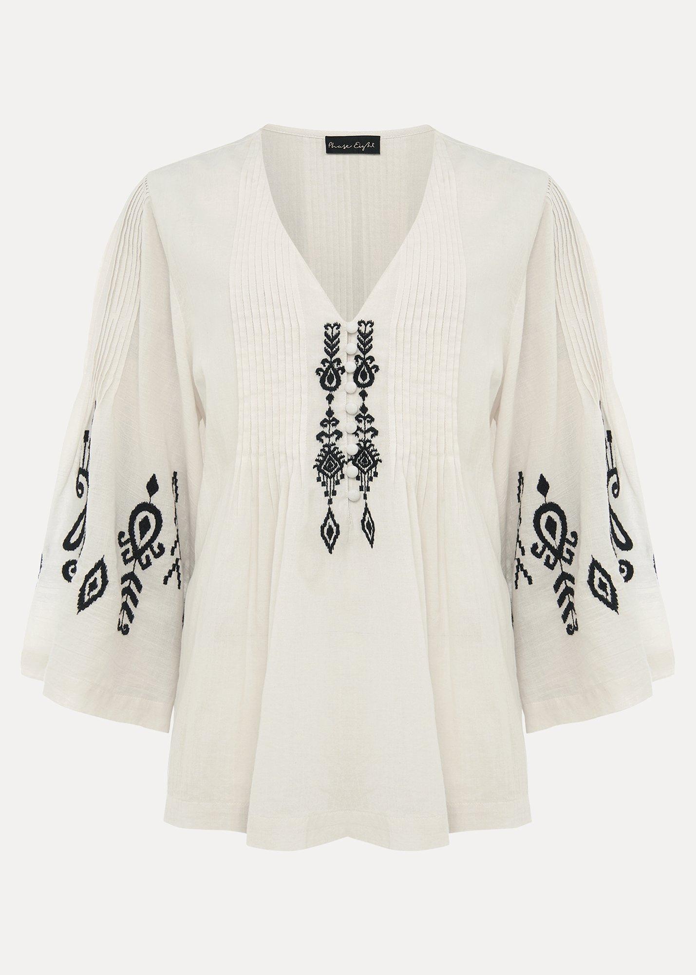 Elenora Embroidered Pintuck Blouse