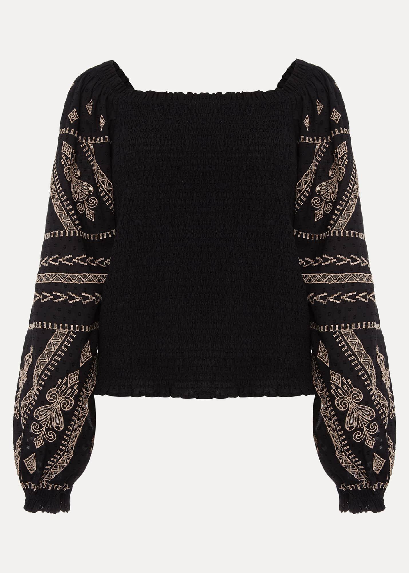 Debby Shirred Embroidered Blouse