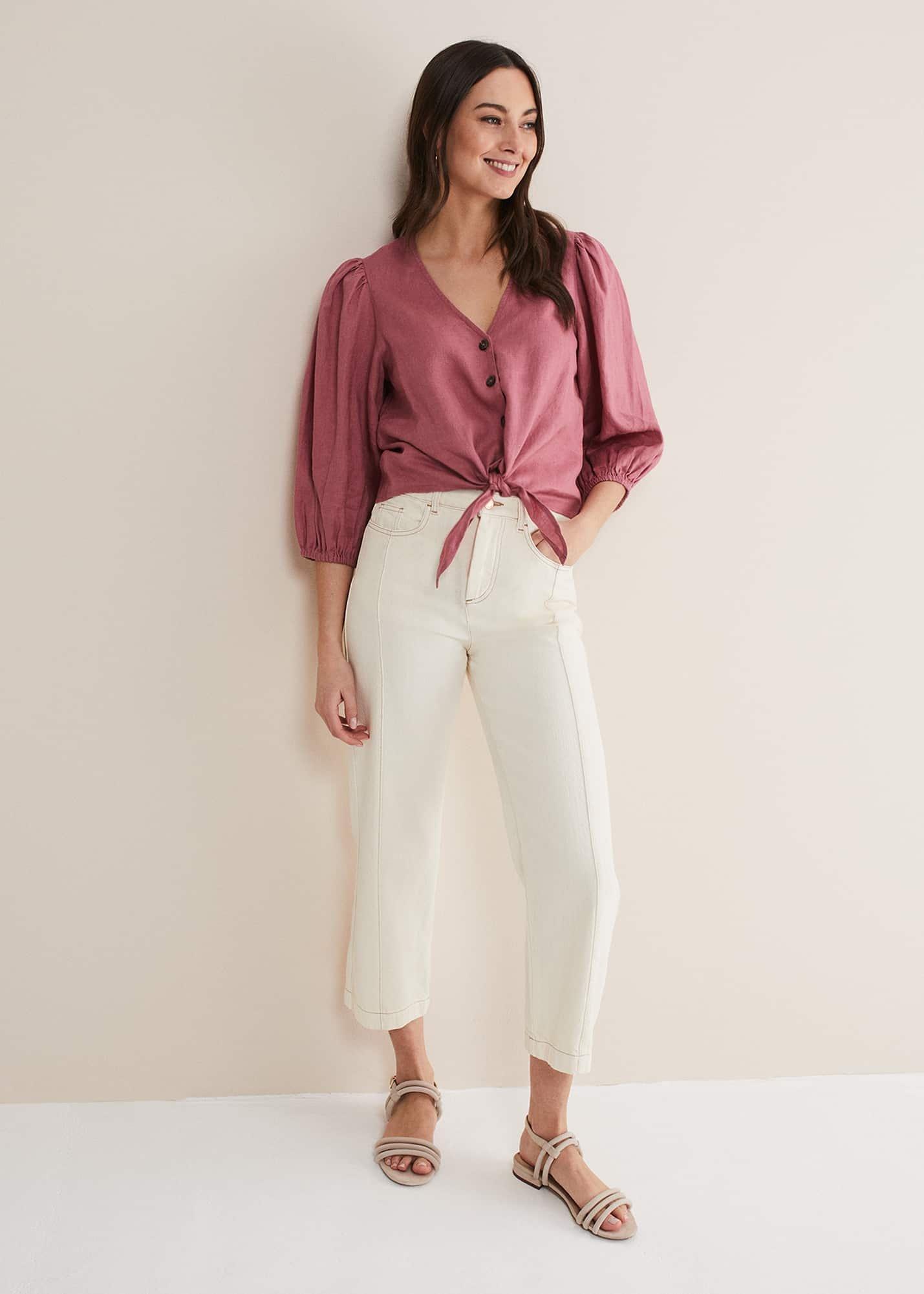 Raven Linen Tie Front Blouse
