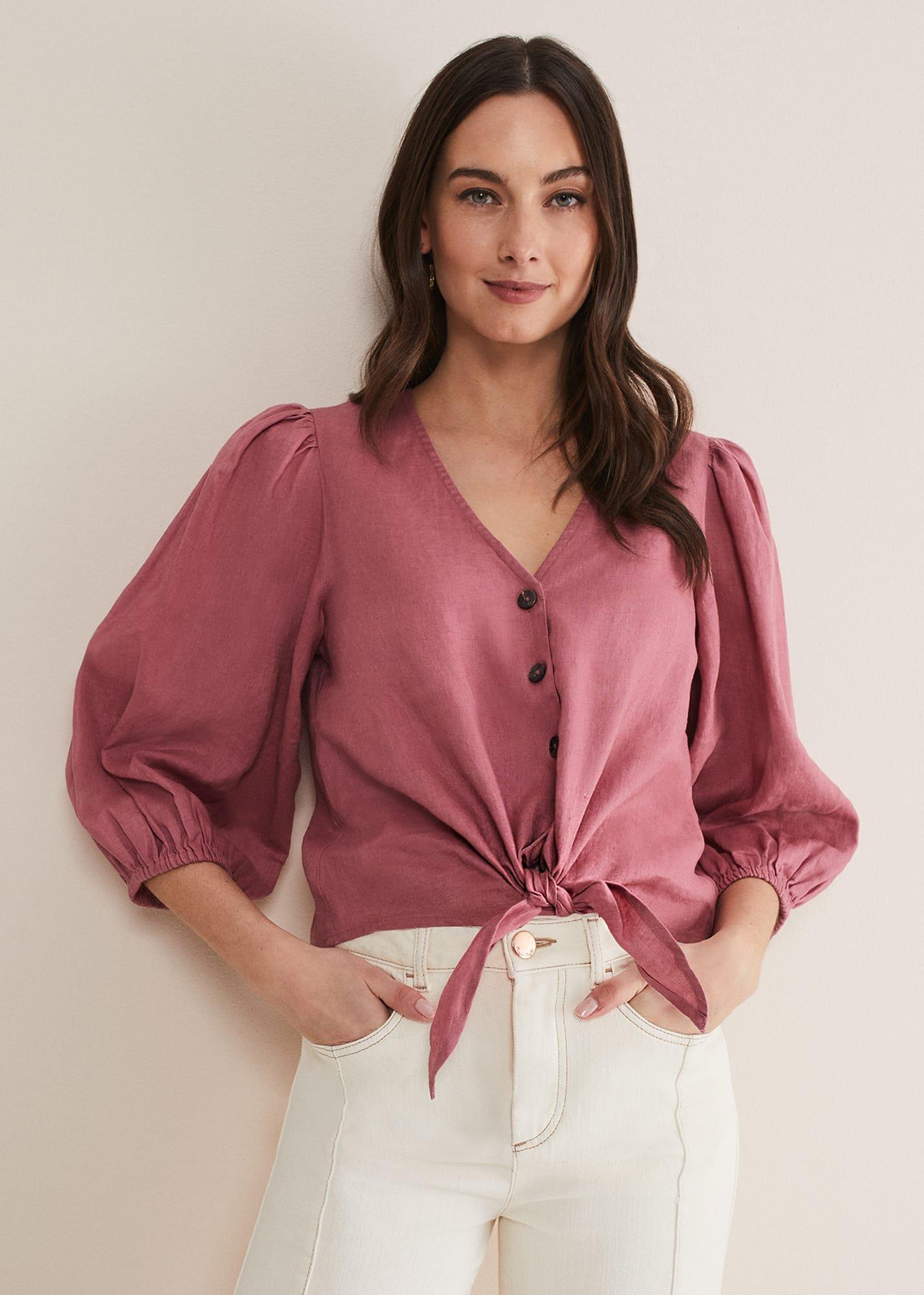 Raven Linen Tie Front Blouse