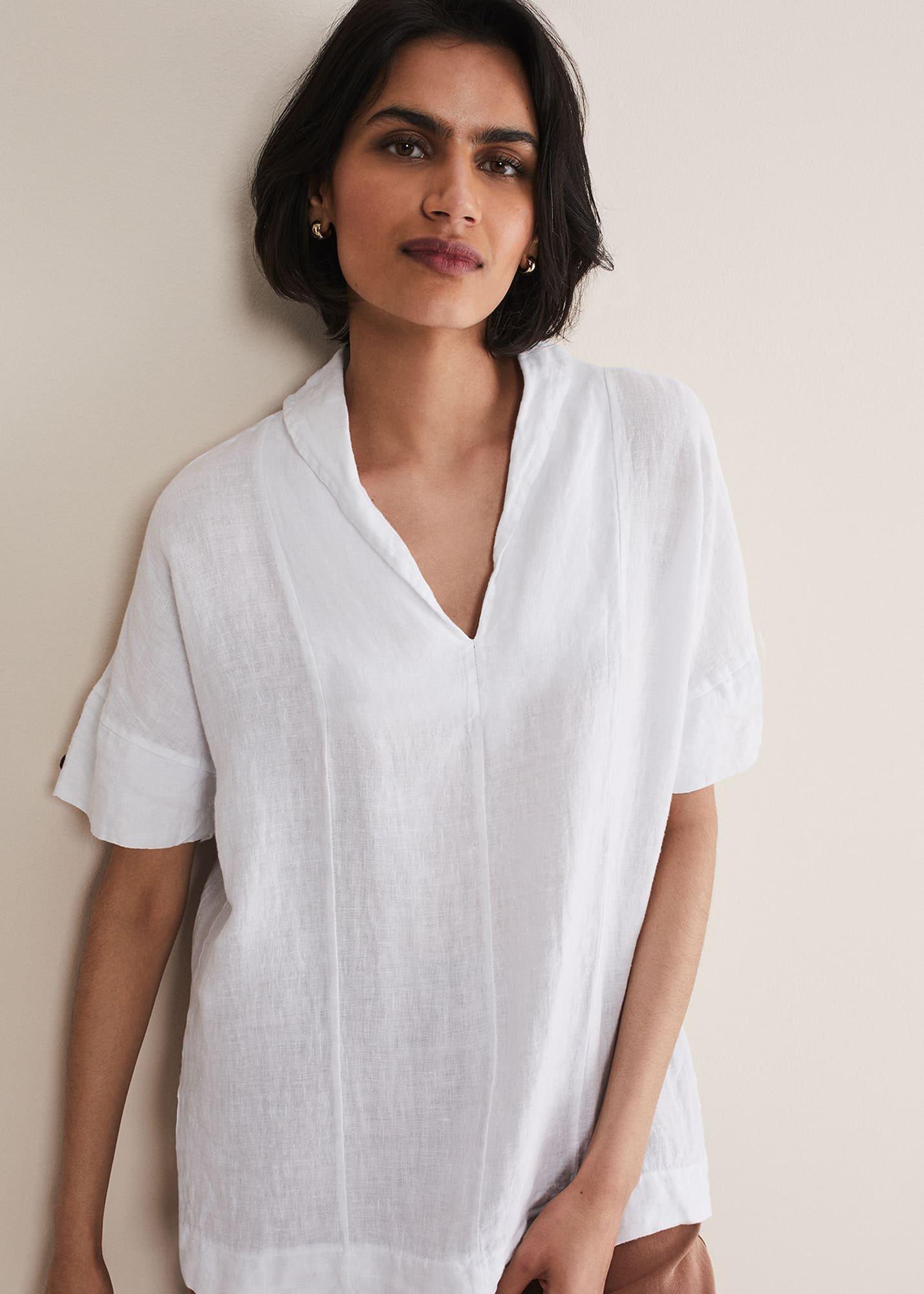 Carita V-Neck Linen Blouse