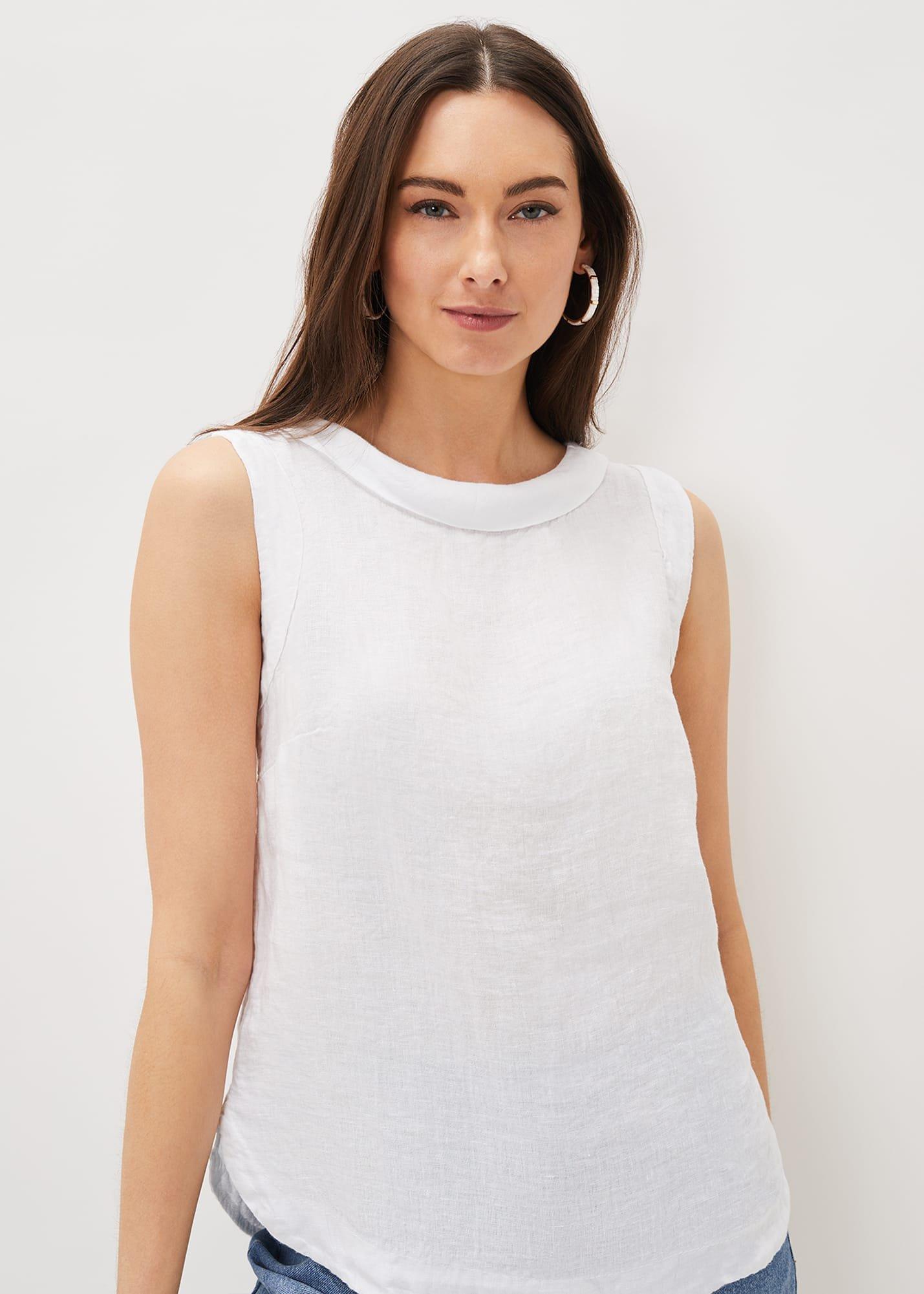 Sky Linen Sleeveless Blouse