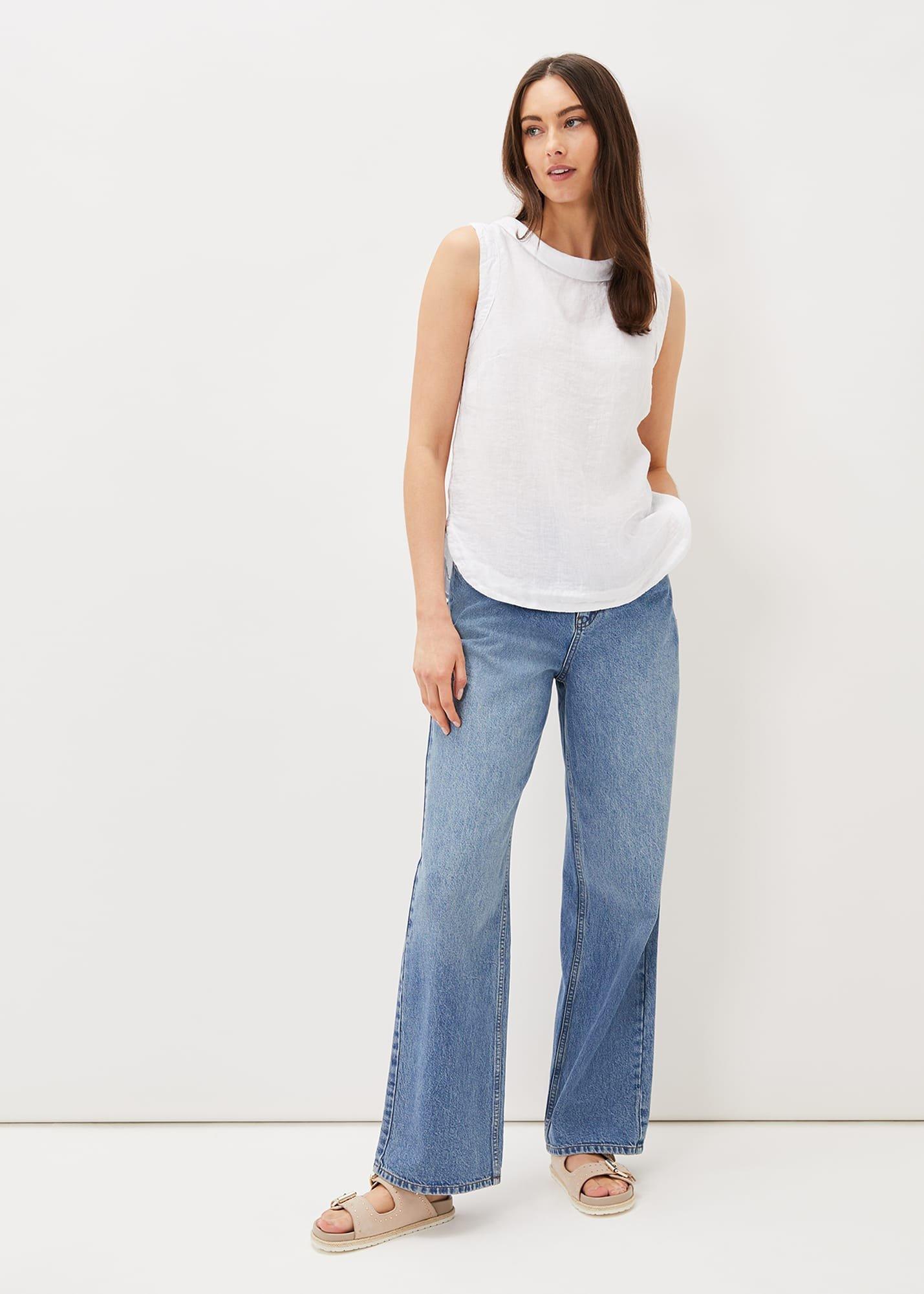 Sky Linen Sleeveless Blouse