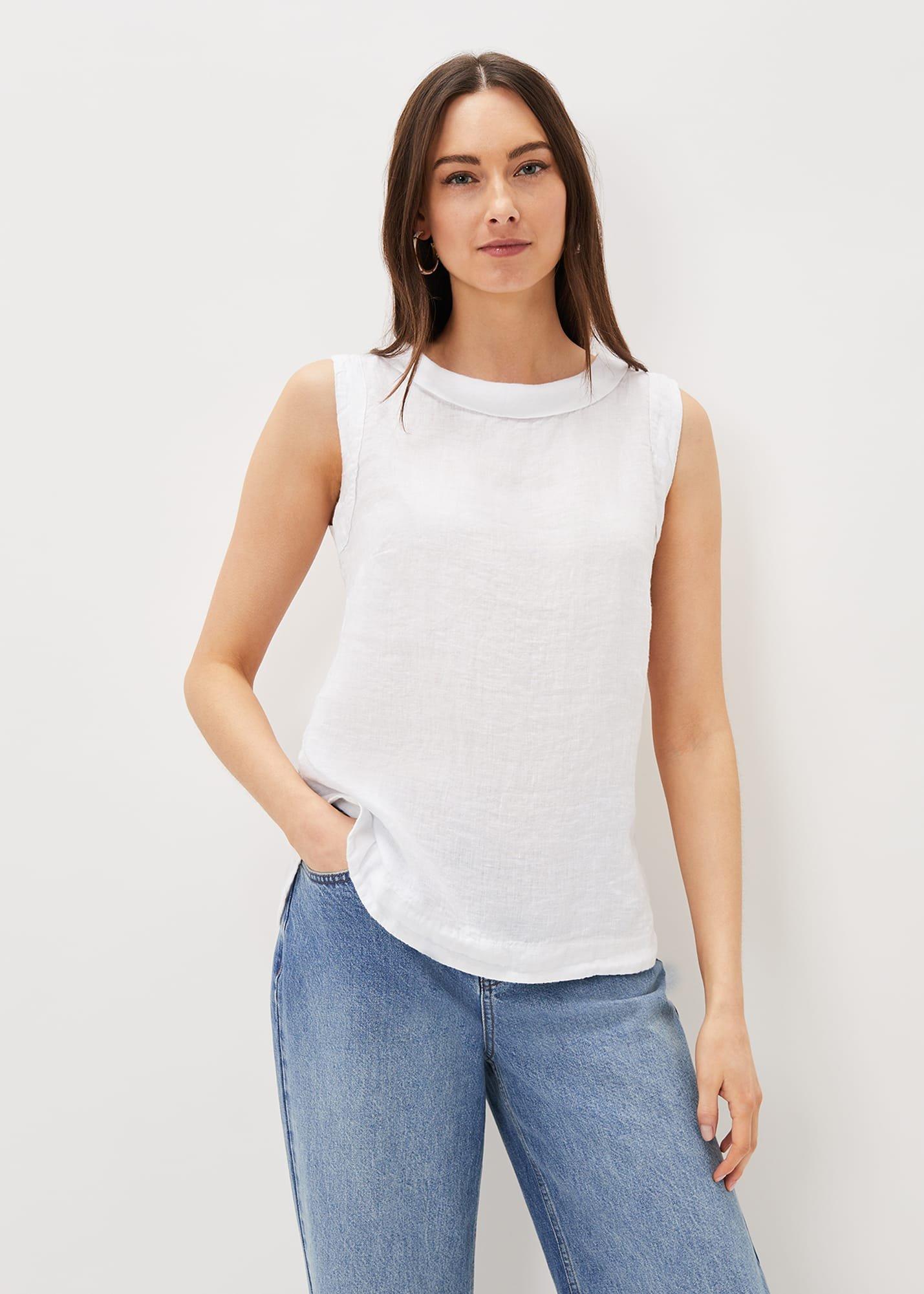 Sky Linen Sleeveless Blouse