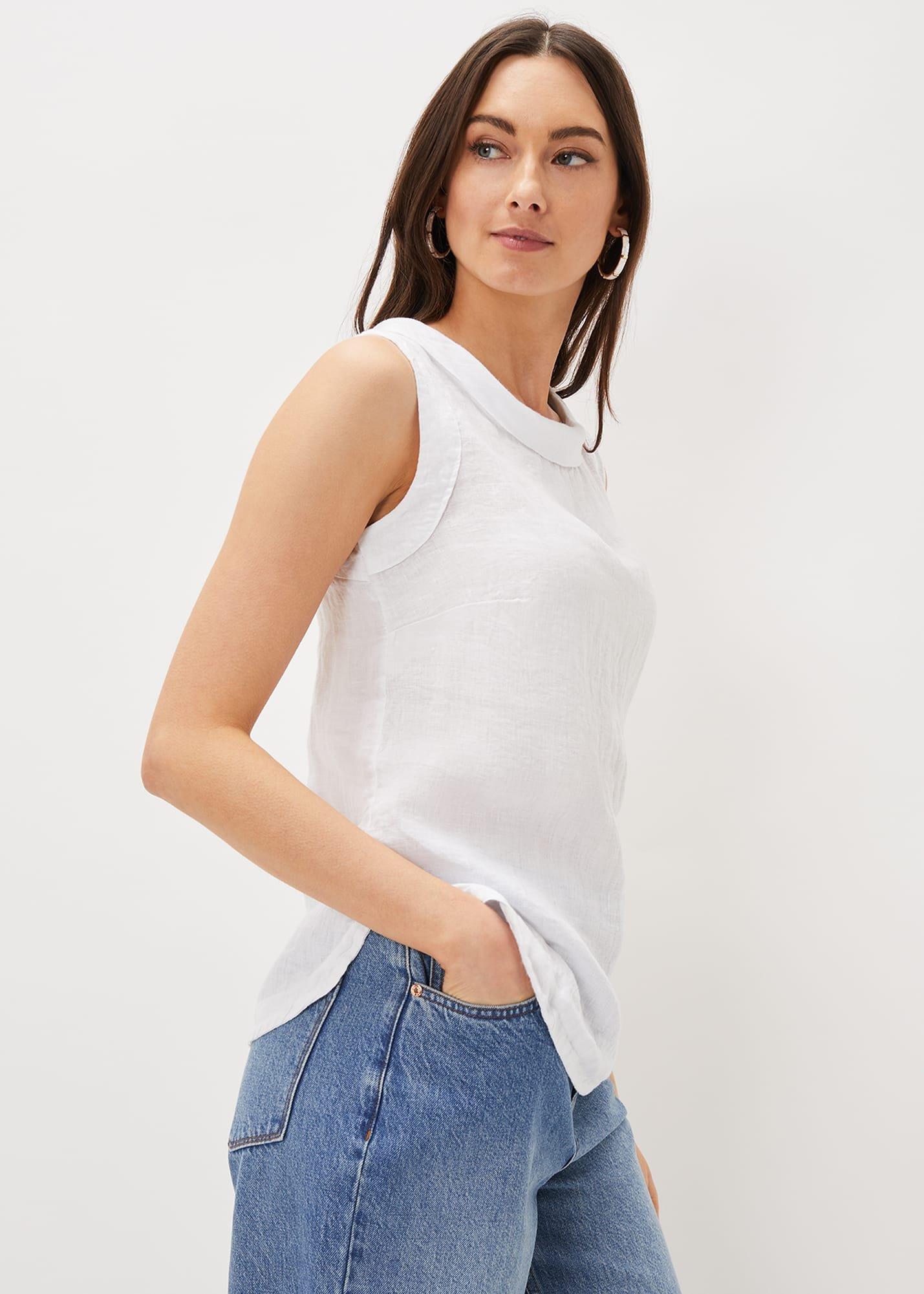 Sky Linen Sleeveless Blouse