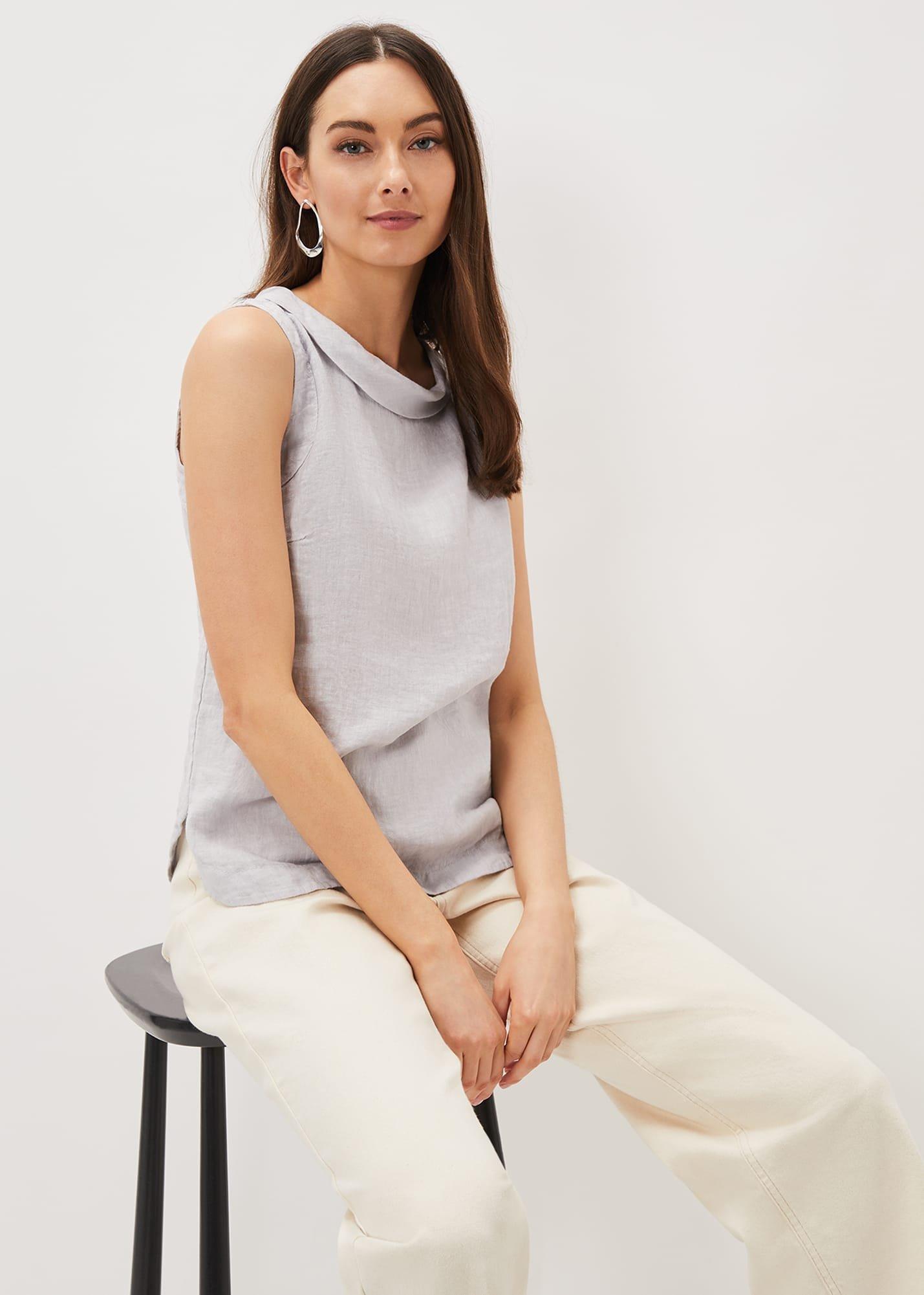 Sky Sleeveless Linen Blouse
