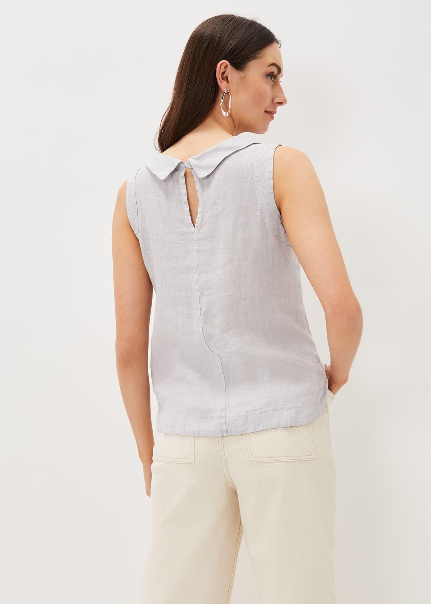 Sky Sleeveless Linen Blouse