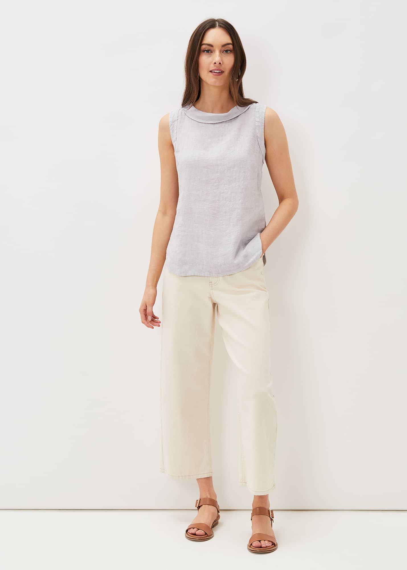 Sky Sleeveless Linen Blouse