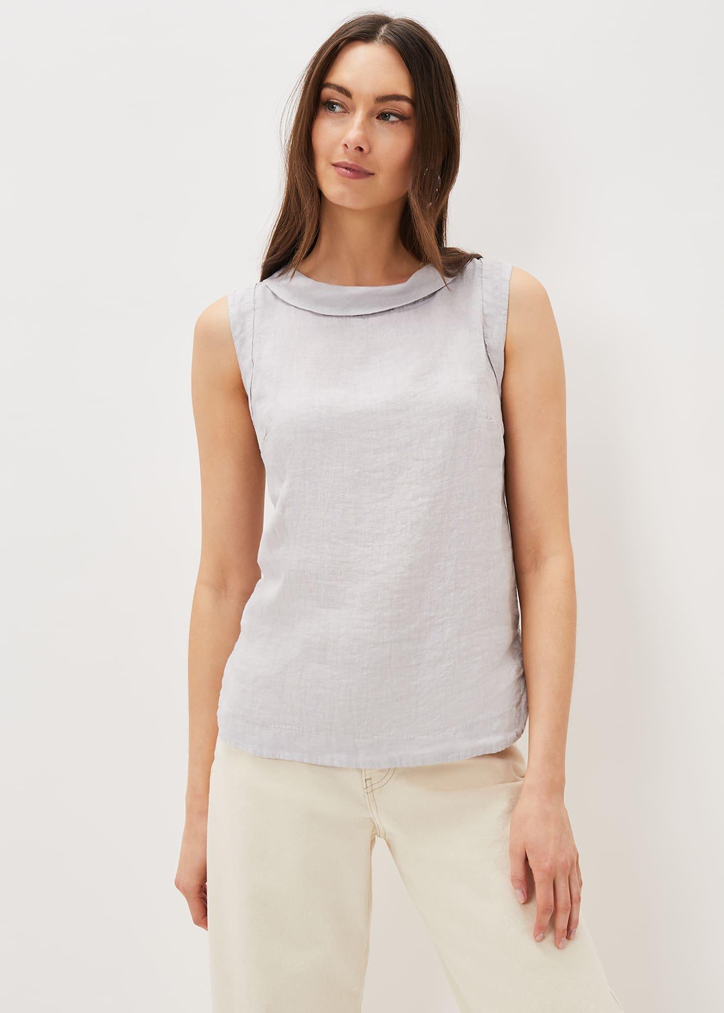 Sky Sleeveless Linen Blouse