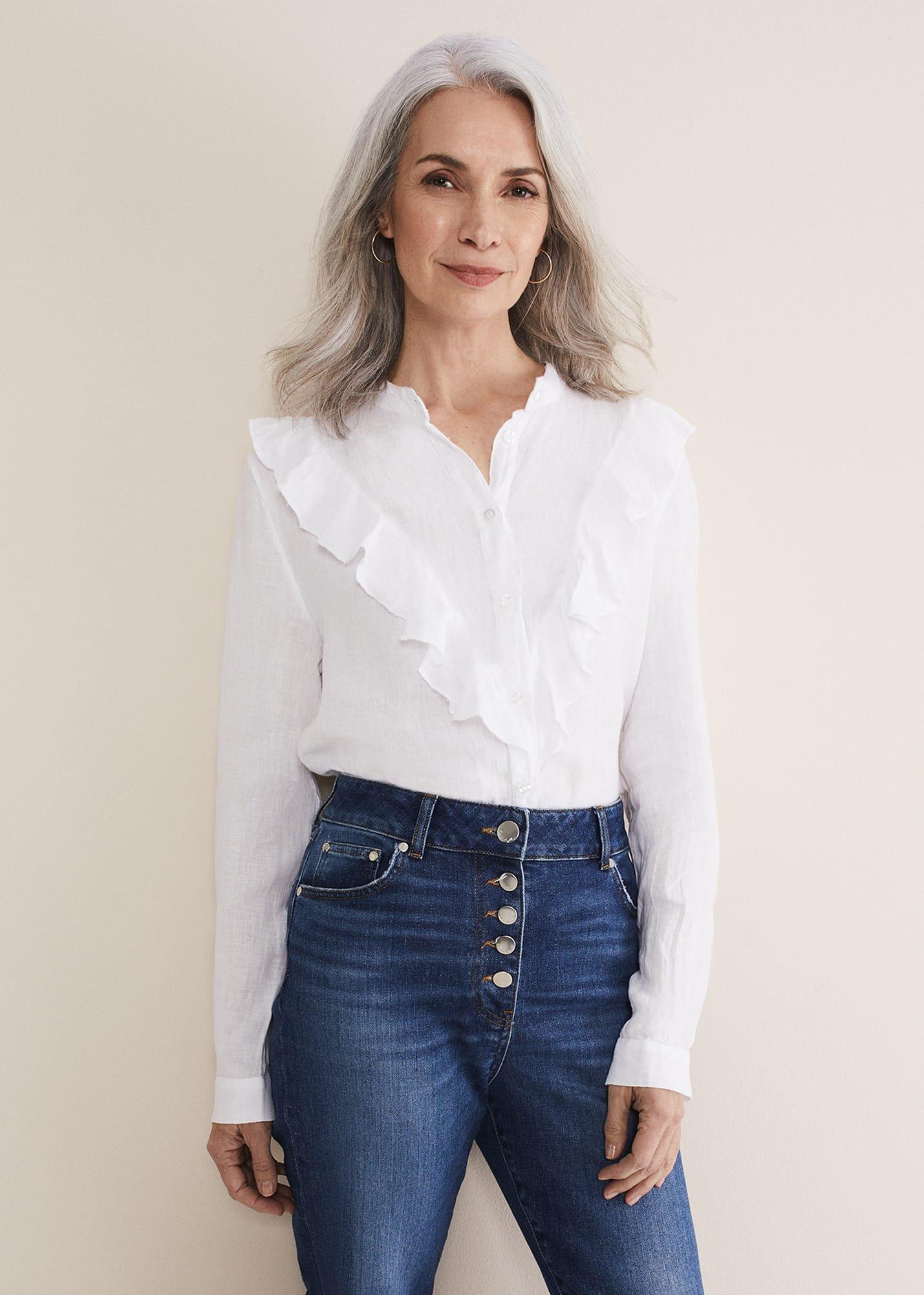 Enid Frill Front Linen Blouse