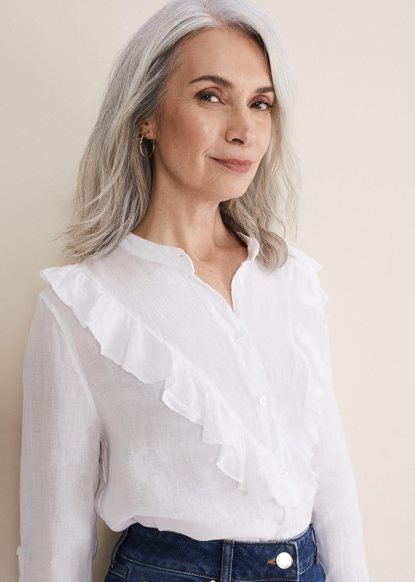 Enid Frill Front Linen Blouse