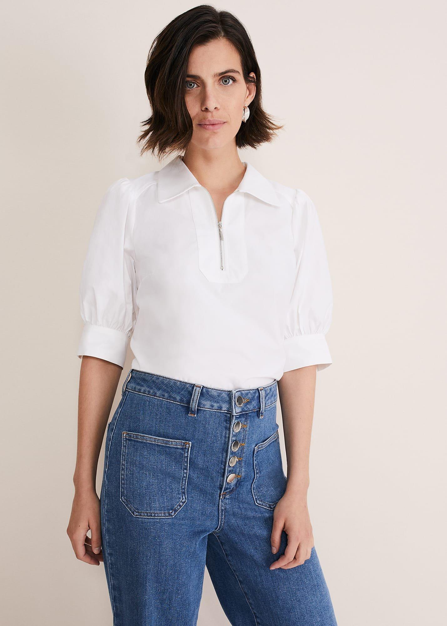 Alannah Puff Sleeve Zip Collar Blouse