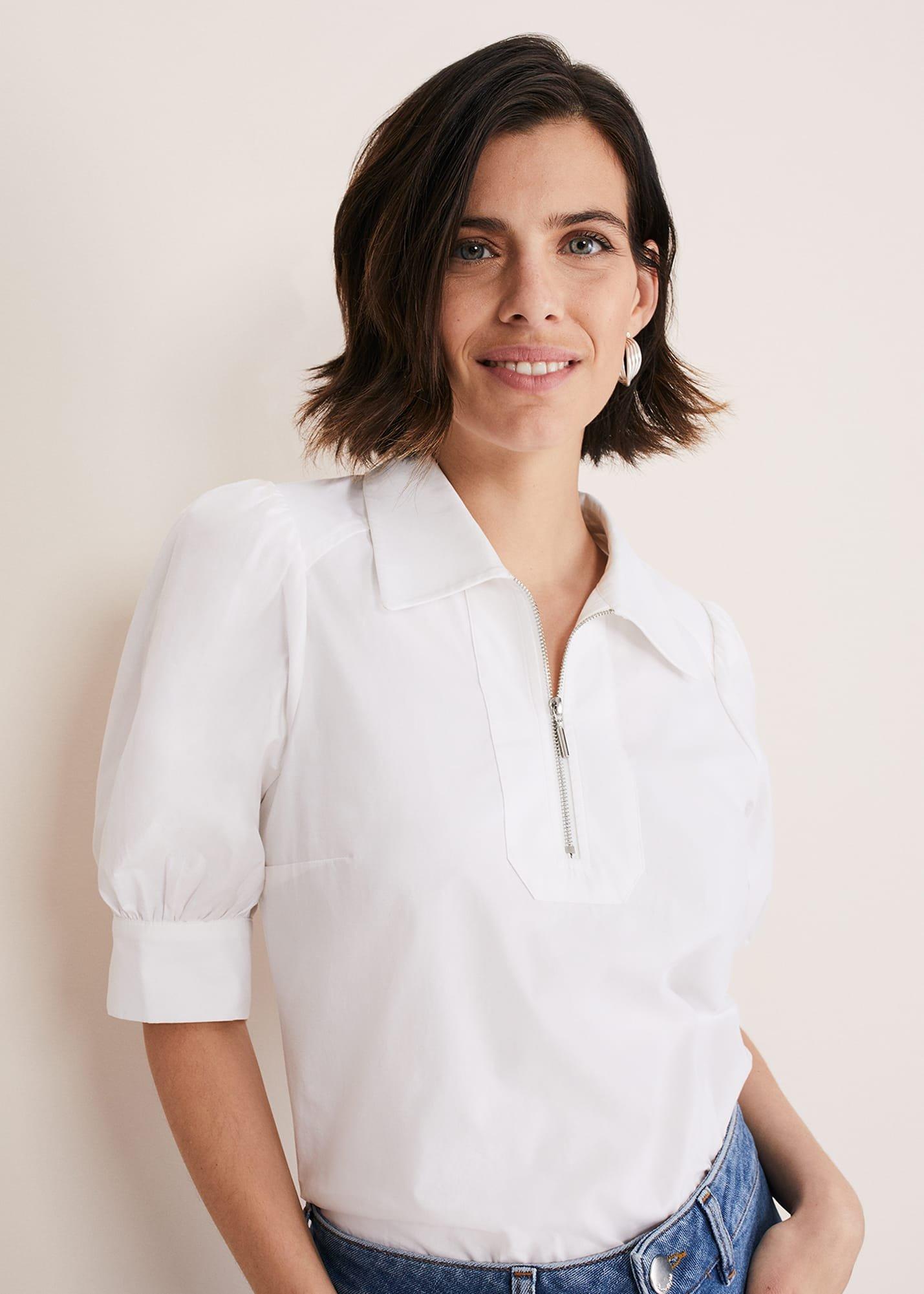 Alannah Puff Sleeve Zip Collar Blouse
