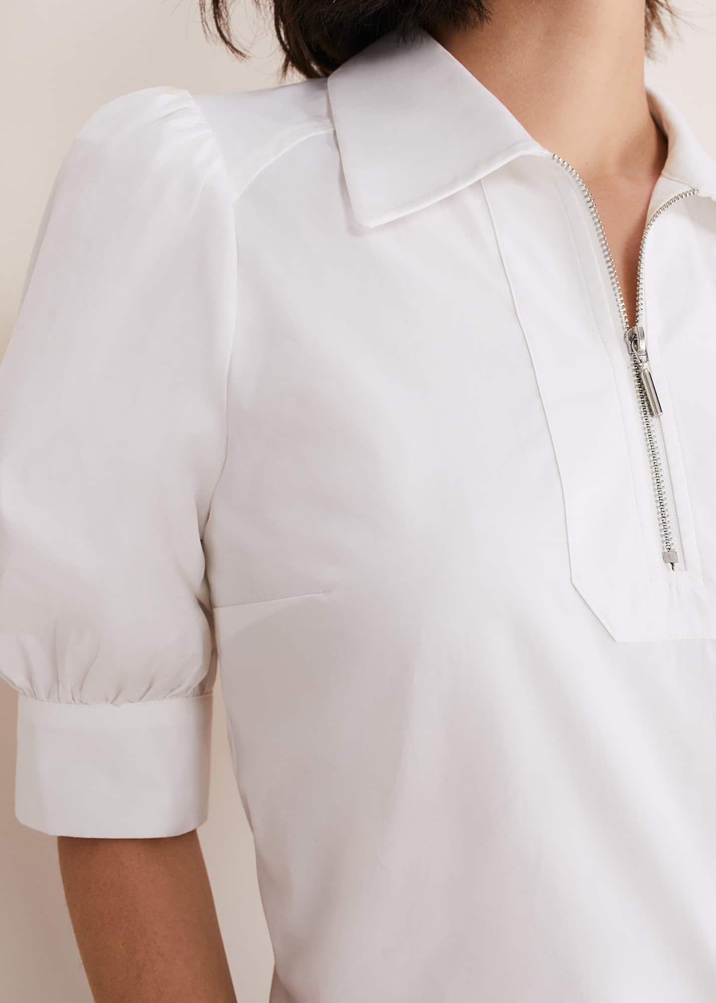Alannah Puff Sleeve Zip Collar Blouse