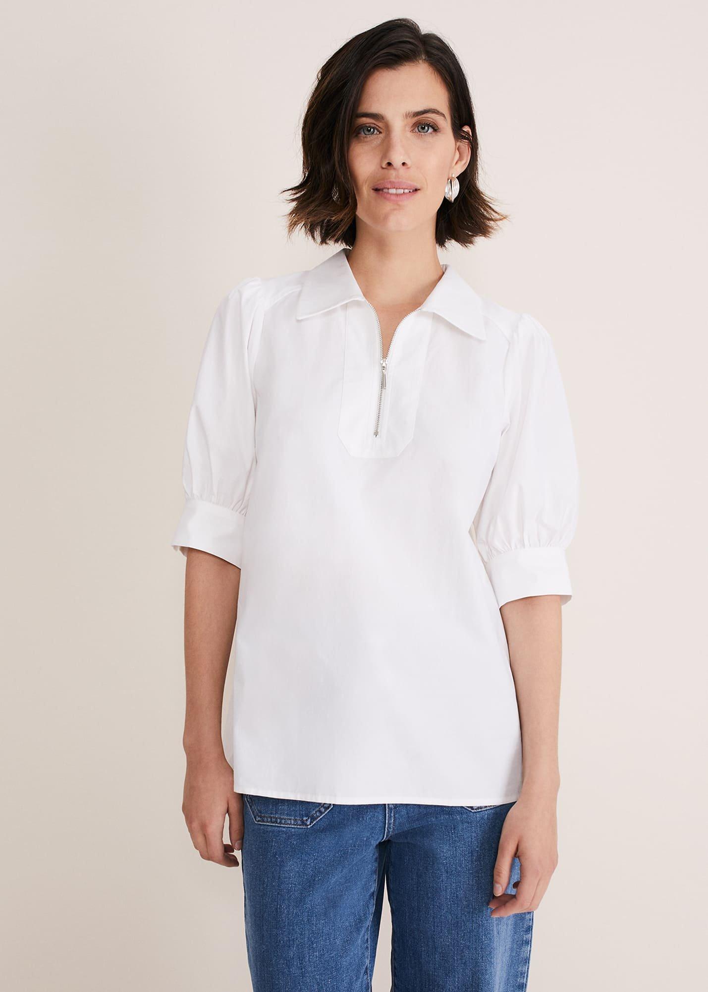 Alannah Puff Sleeve Zip Collar Blouse