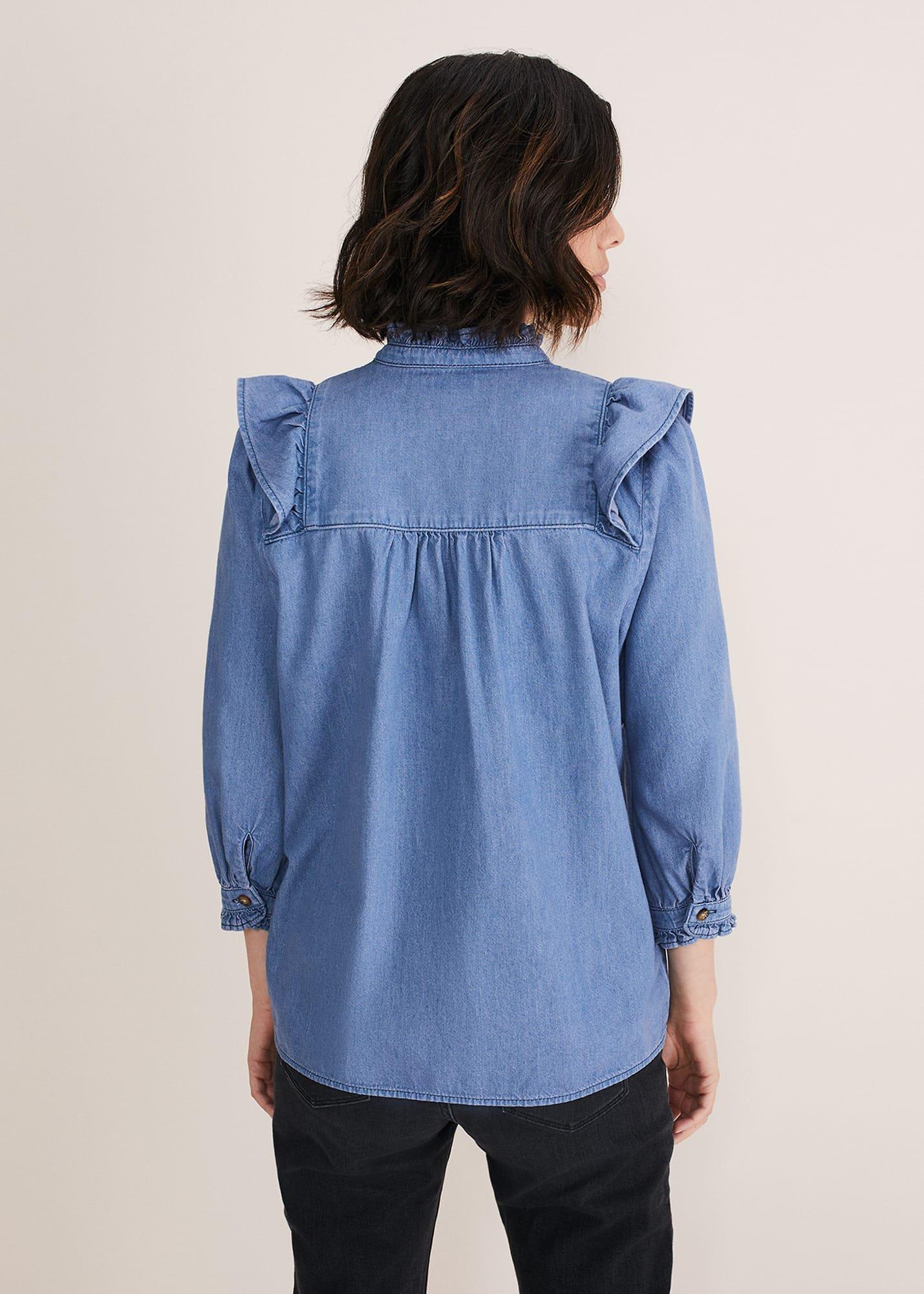 Maryam Ruffle Front Denim Blouse