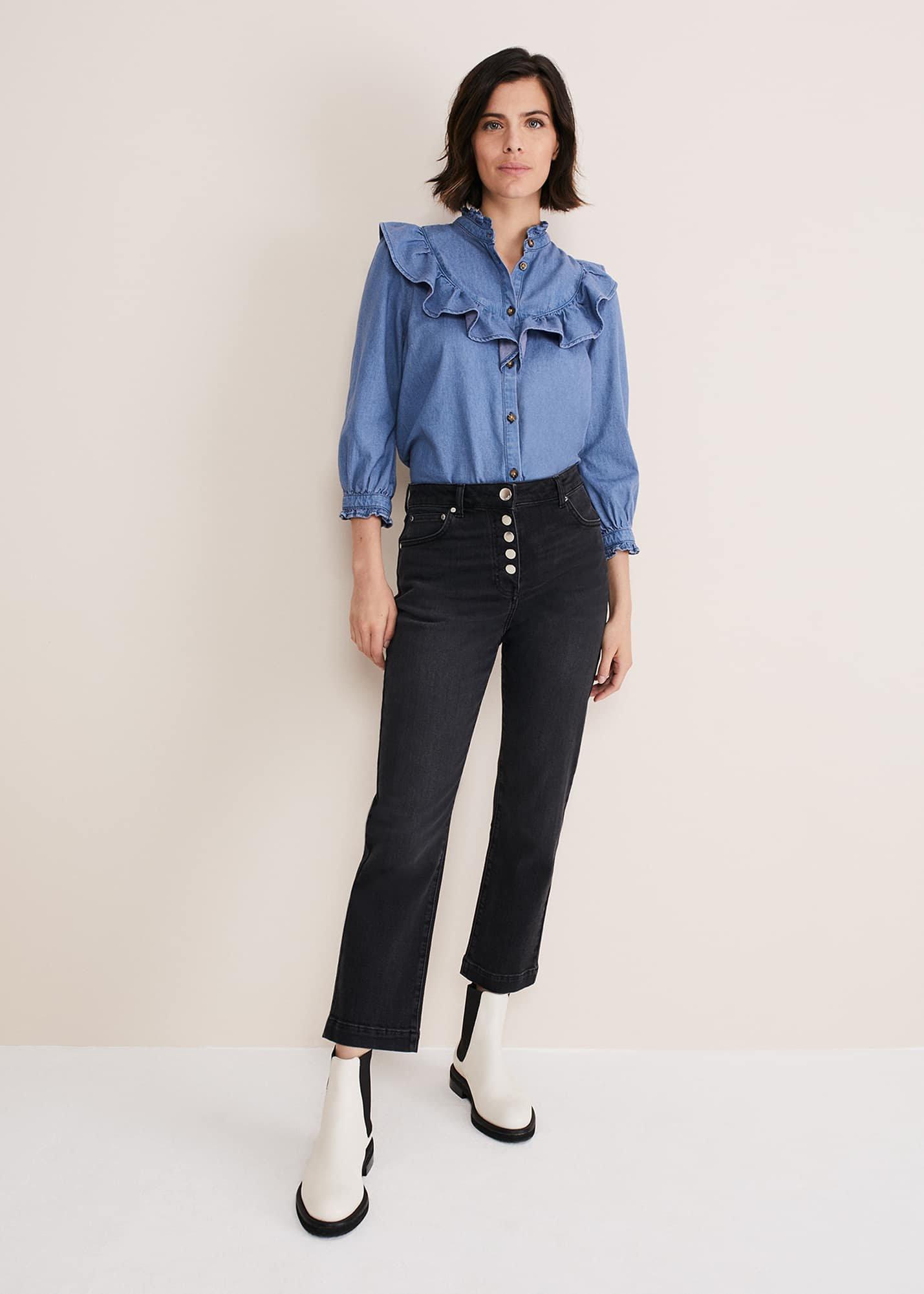 Maryam Ruffle Front Denim Blouse