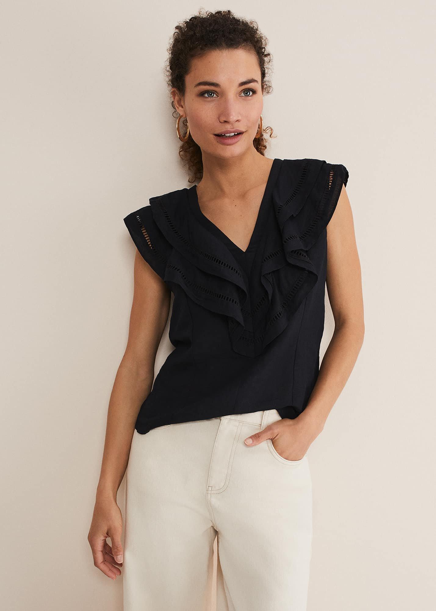 Rosey Linen Ruffle Blouse