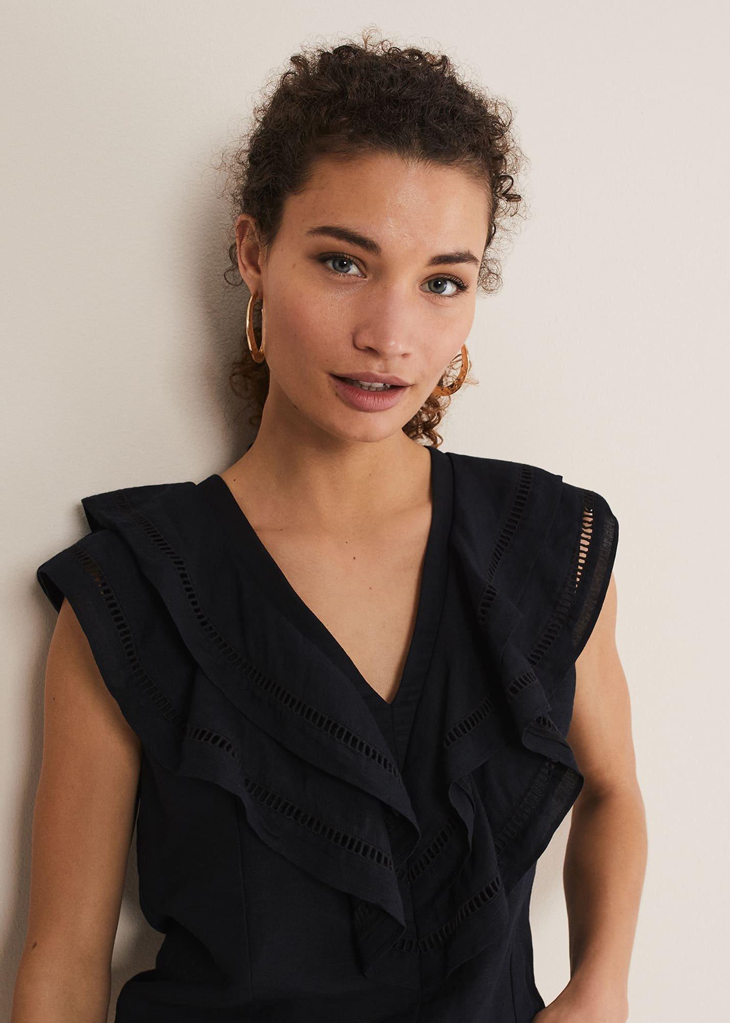 Rosey Linen Ruffle Blouse