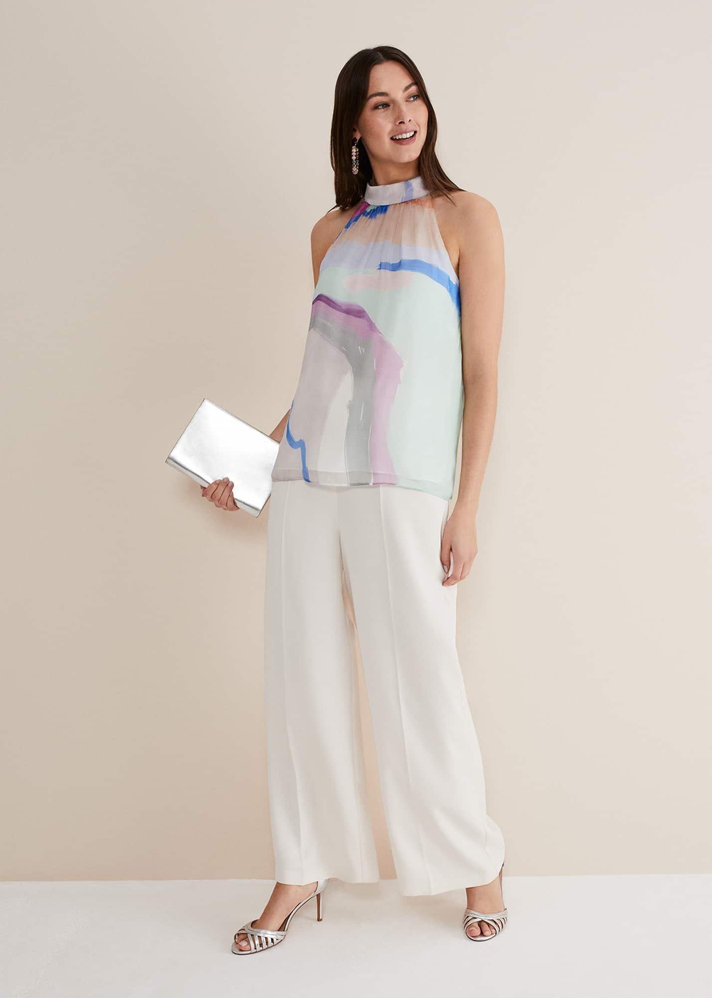 Kadie Silk Abstract Halter Neck Top