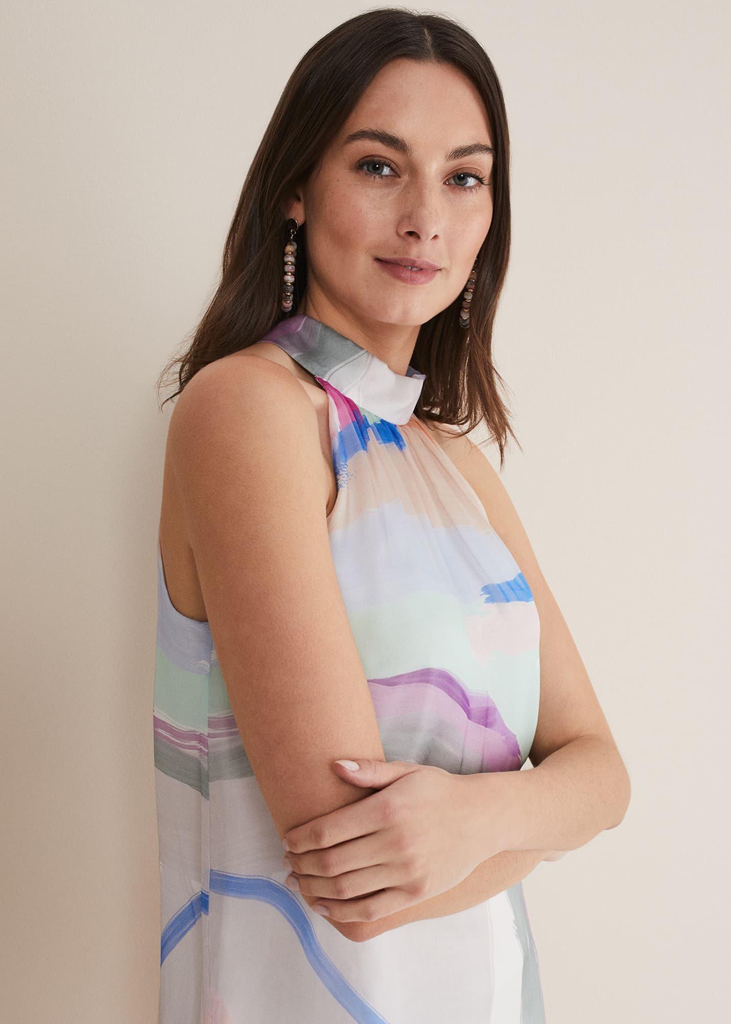 Kadie Silk Abstract Halter Neck Top