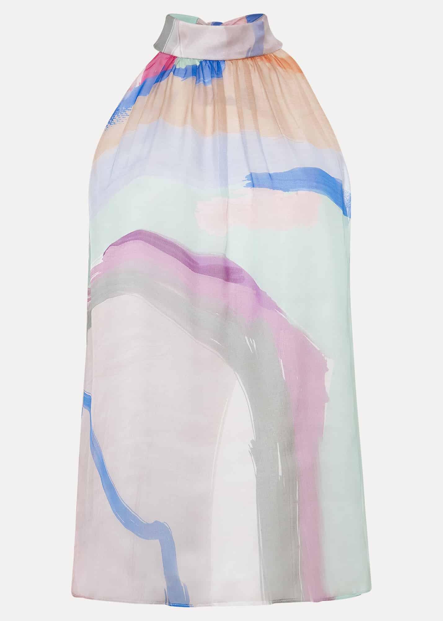 Kadie Silk Abstract Halter Neck Top