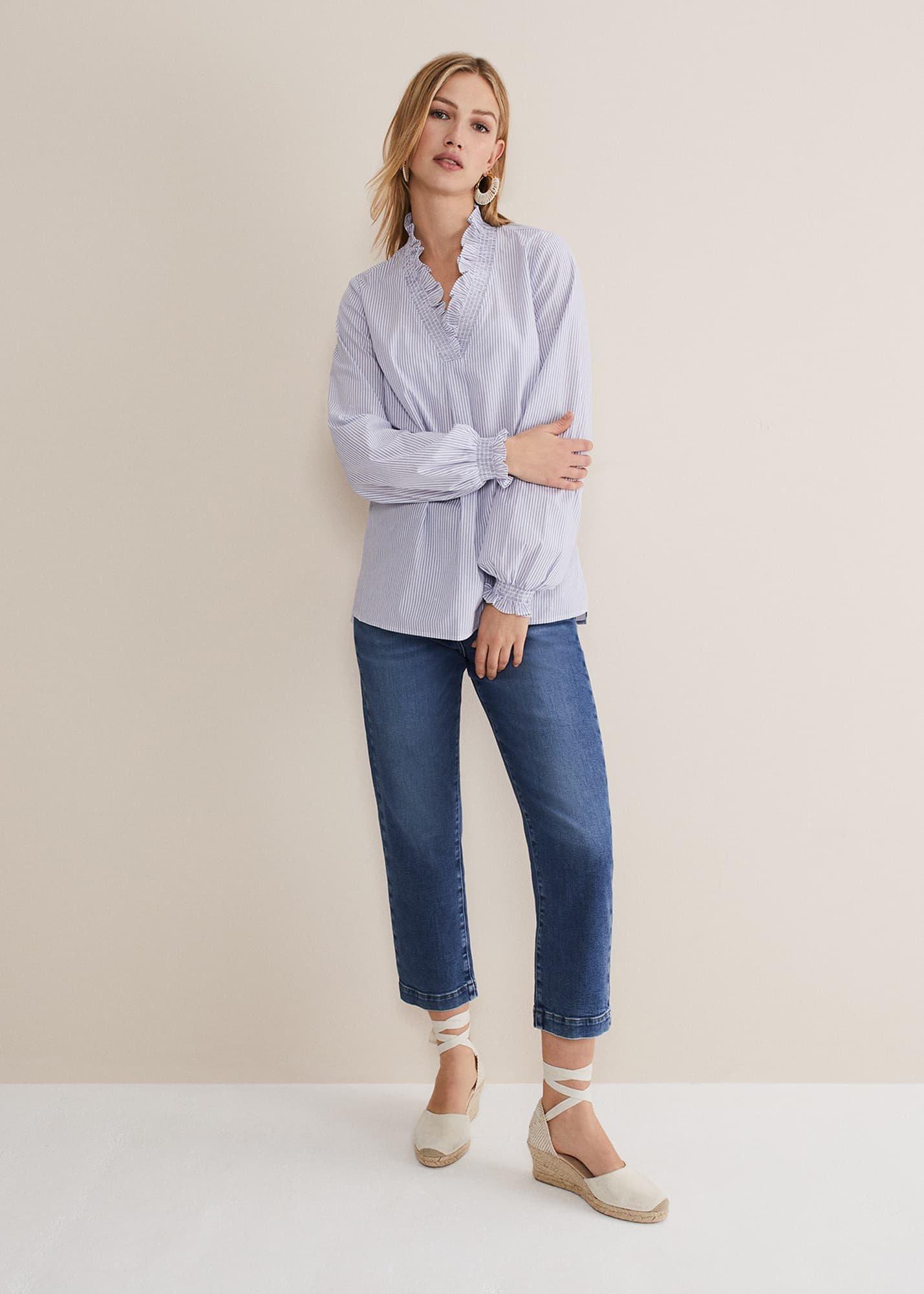 Izara Cotton Striped Ruffle Top