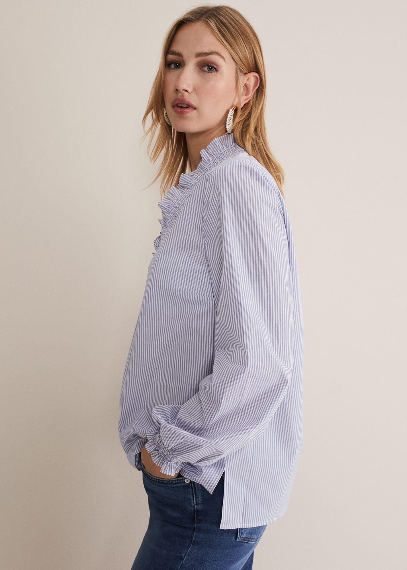 Izara Cotton Striped Ruffle Top