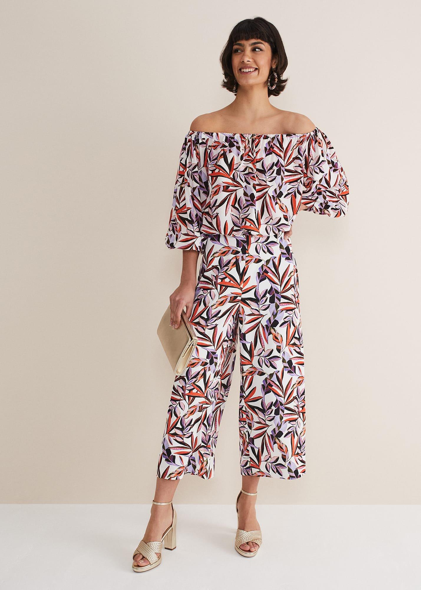Tona Leaf Print Bardot Top