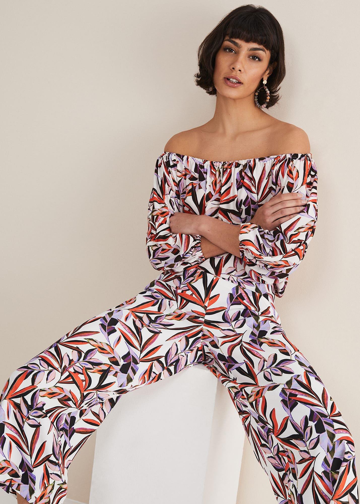 Tona Leaf Print Bardot Top