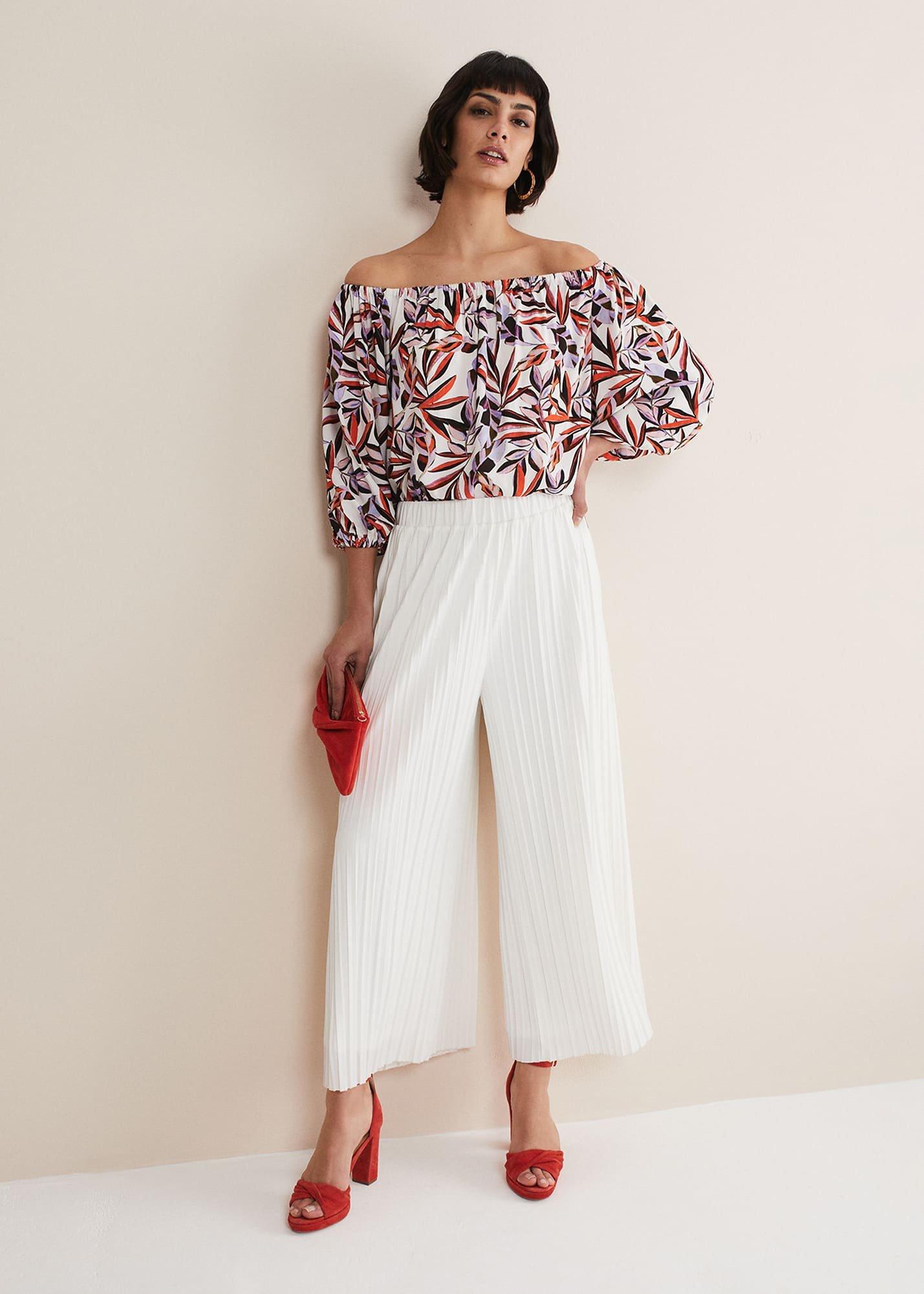 Tona Leaf Print Bardot Top