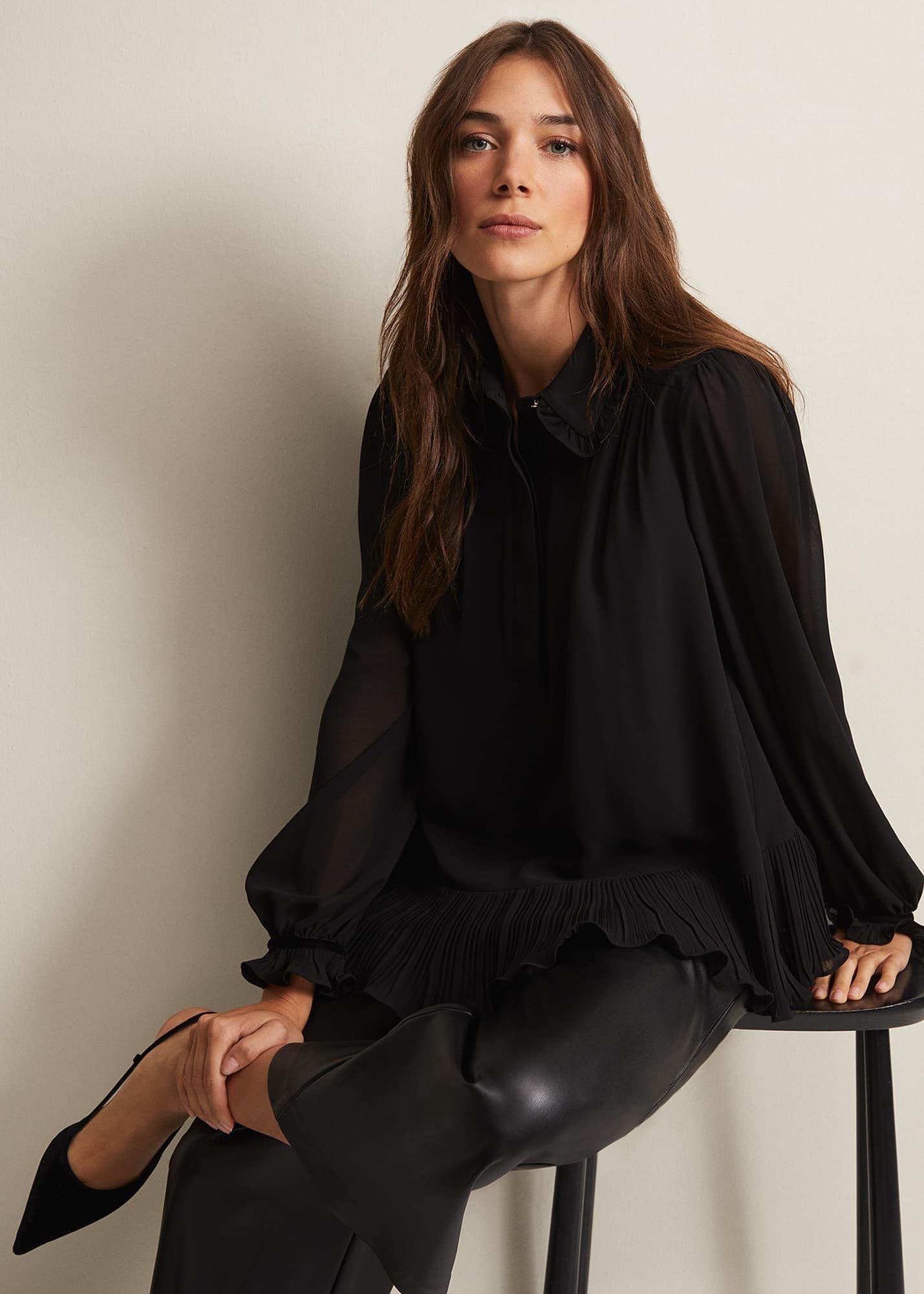 April Black Ruffle Blouse