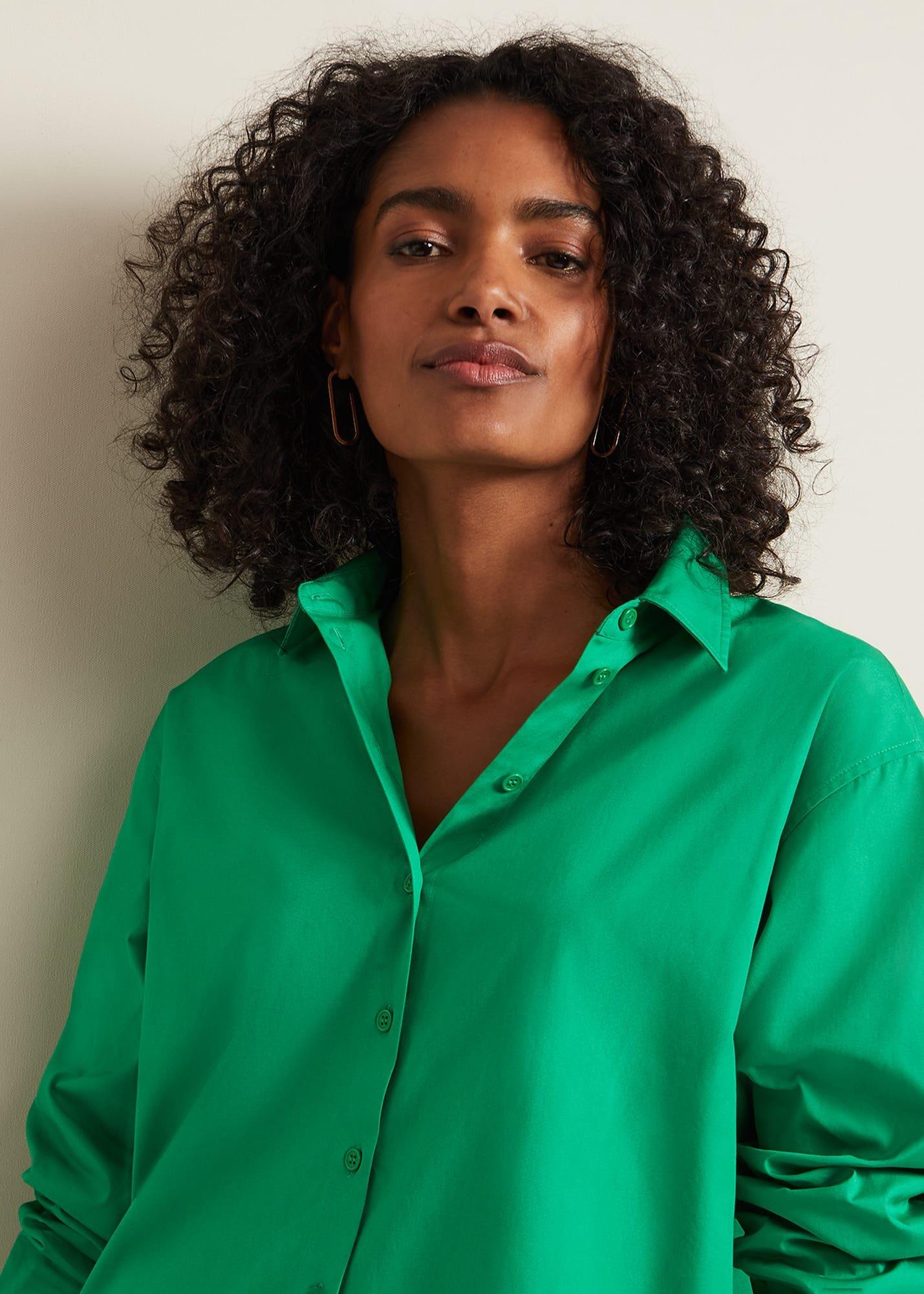 Green Cotton Oversized Shirt