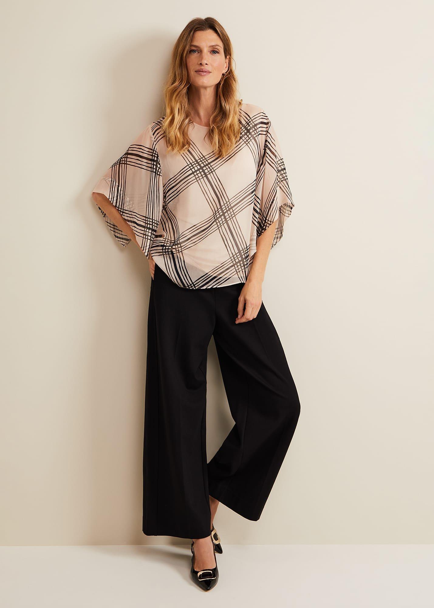 Aleena Check Silk Print Top