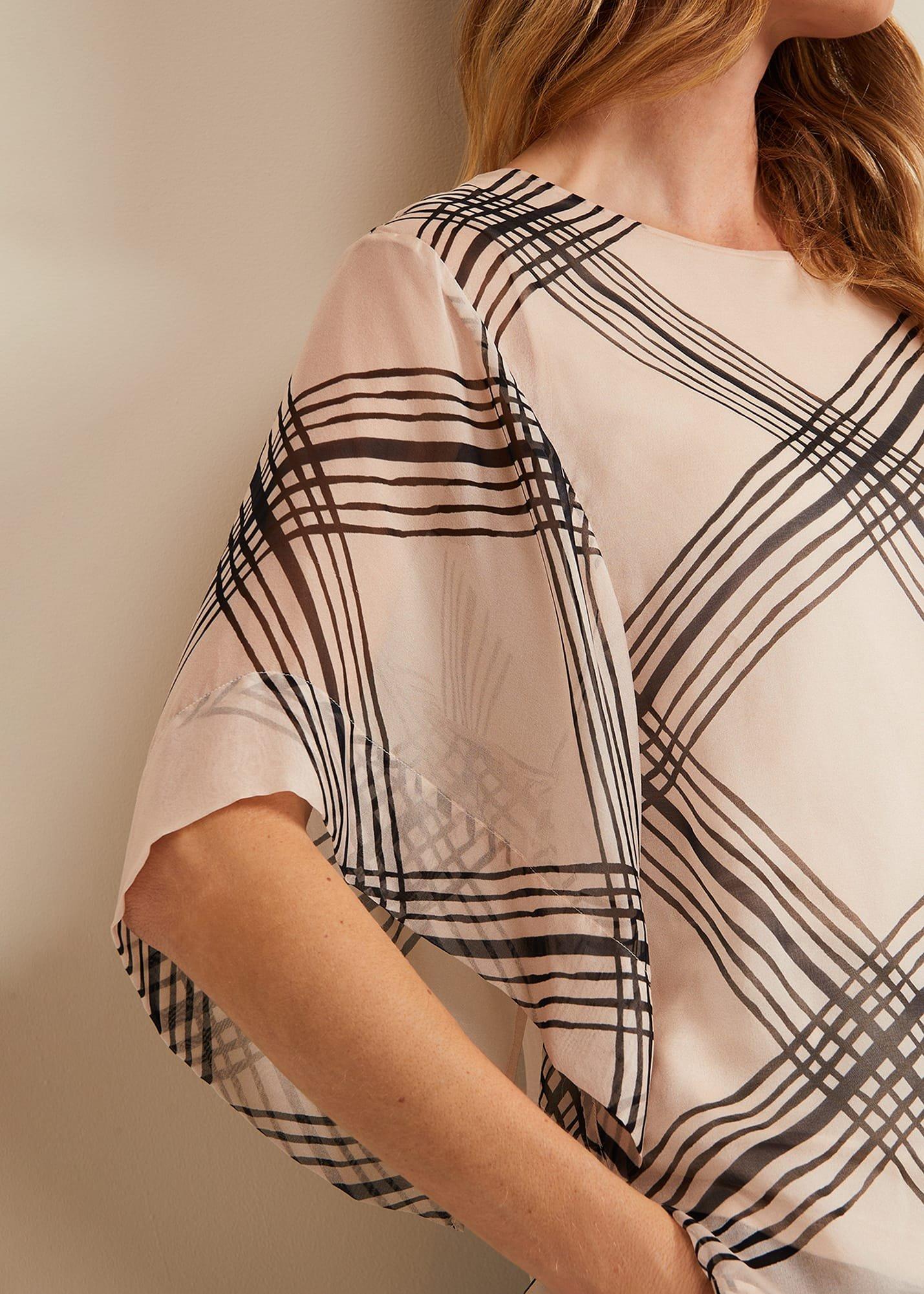 Aleena Check Silk Print Top