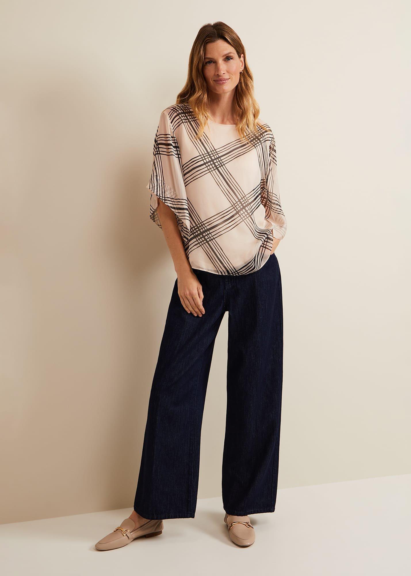 Aleena Check Silk Print Top