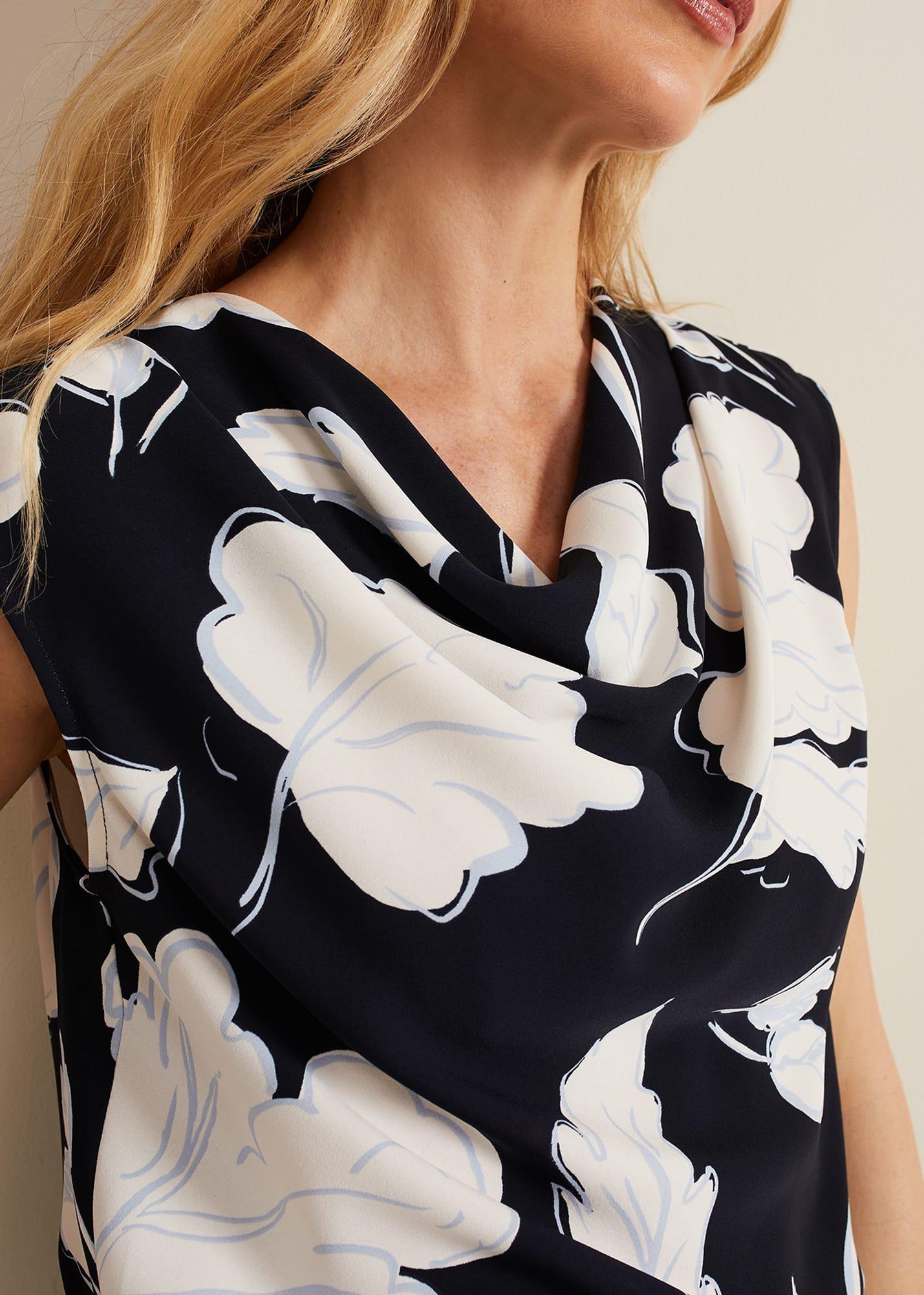 Noelle Leaf Print Cowl Neck Top