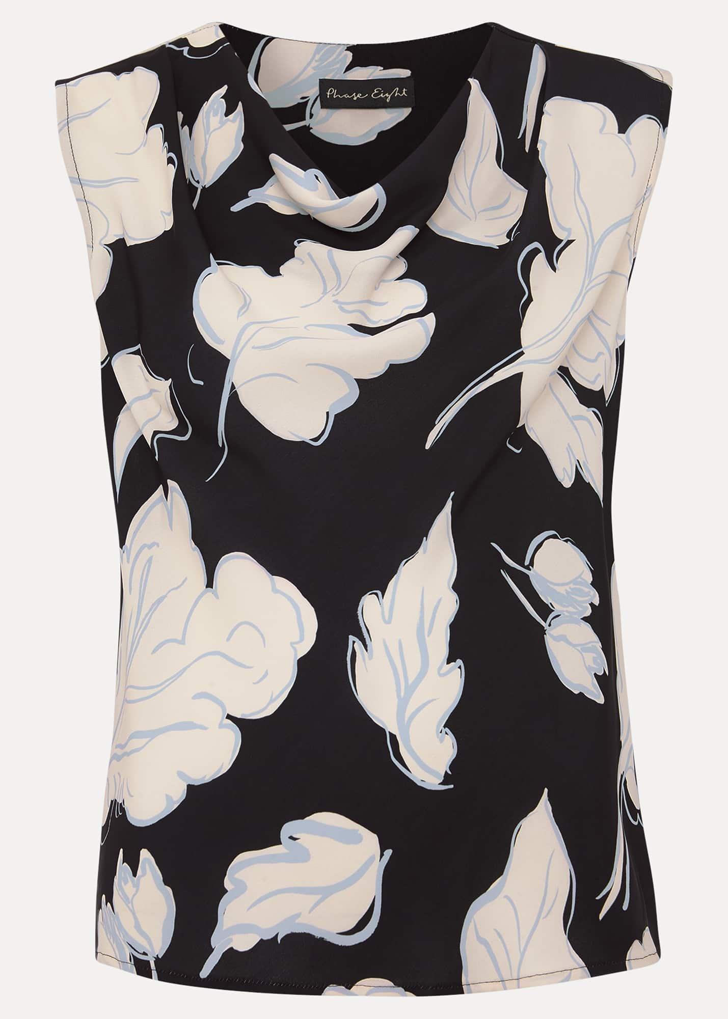 Noelle Leaf Print Cowl Neck Top