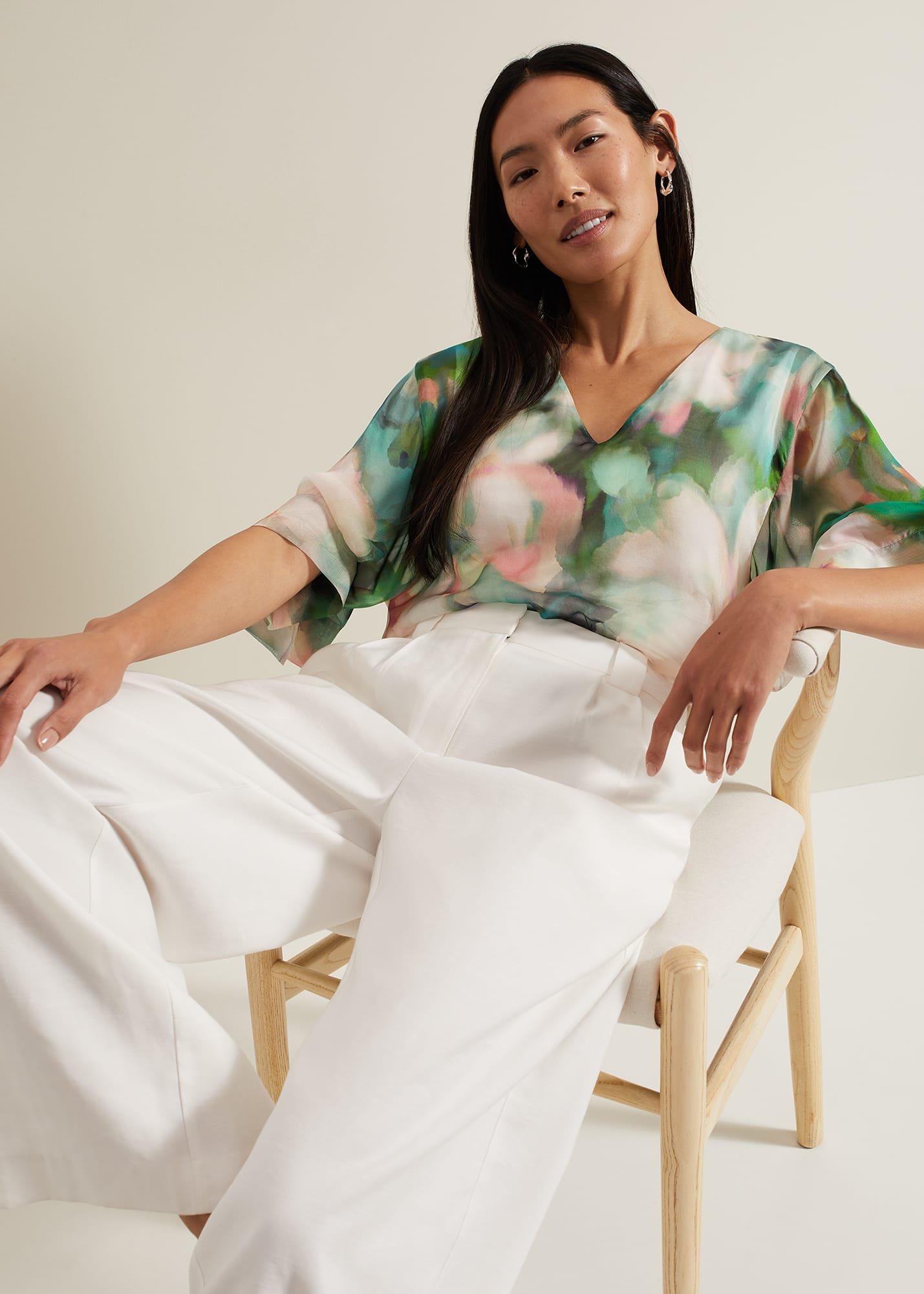 Ava Blurred Floral Silk Blouse