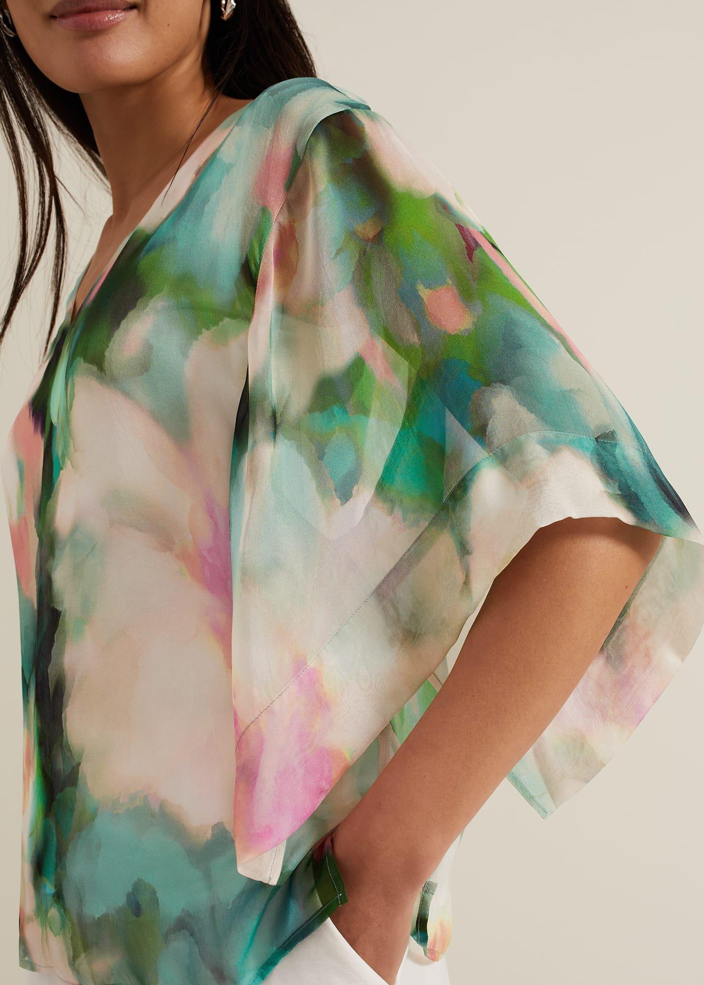 Ava Blurred Floral Silk Blouse