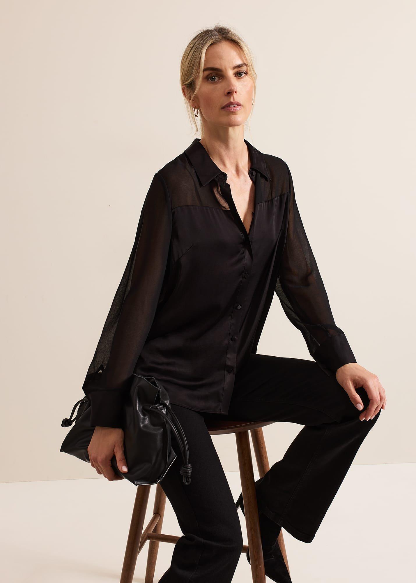 Inessa Mixed Media Satin Shirt