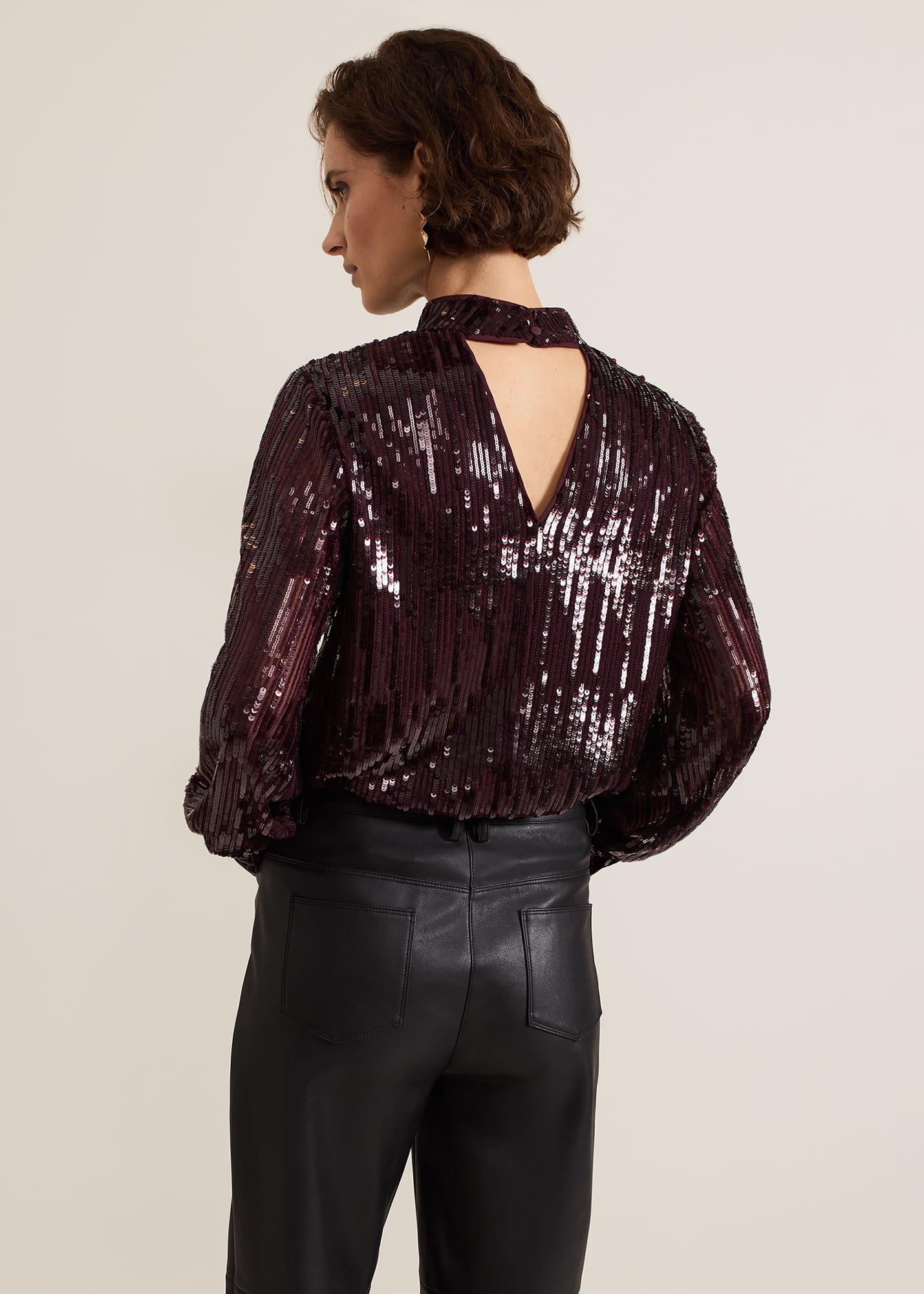Hannah High Neck Sequin Top